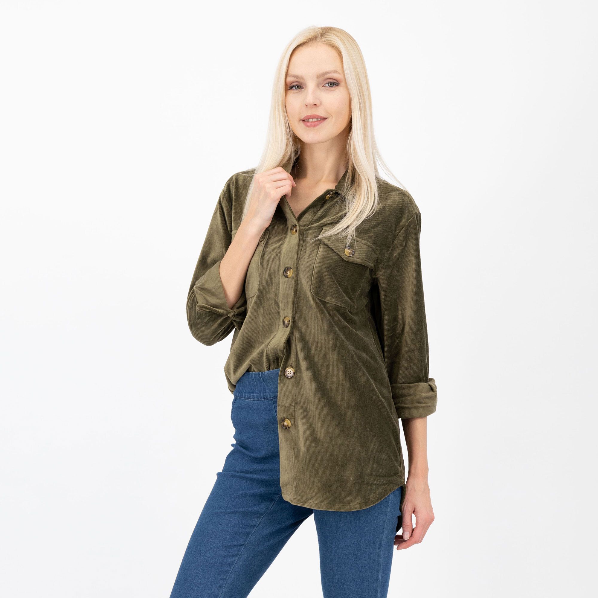 Nina Leonard Camicia con tasche in velluto millerighe