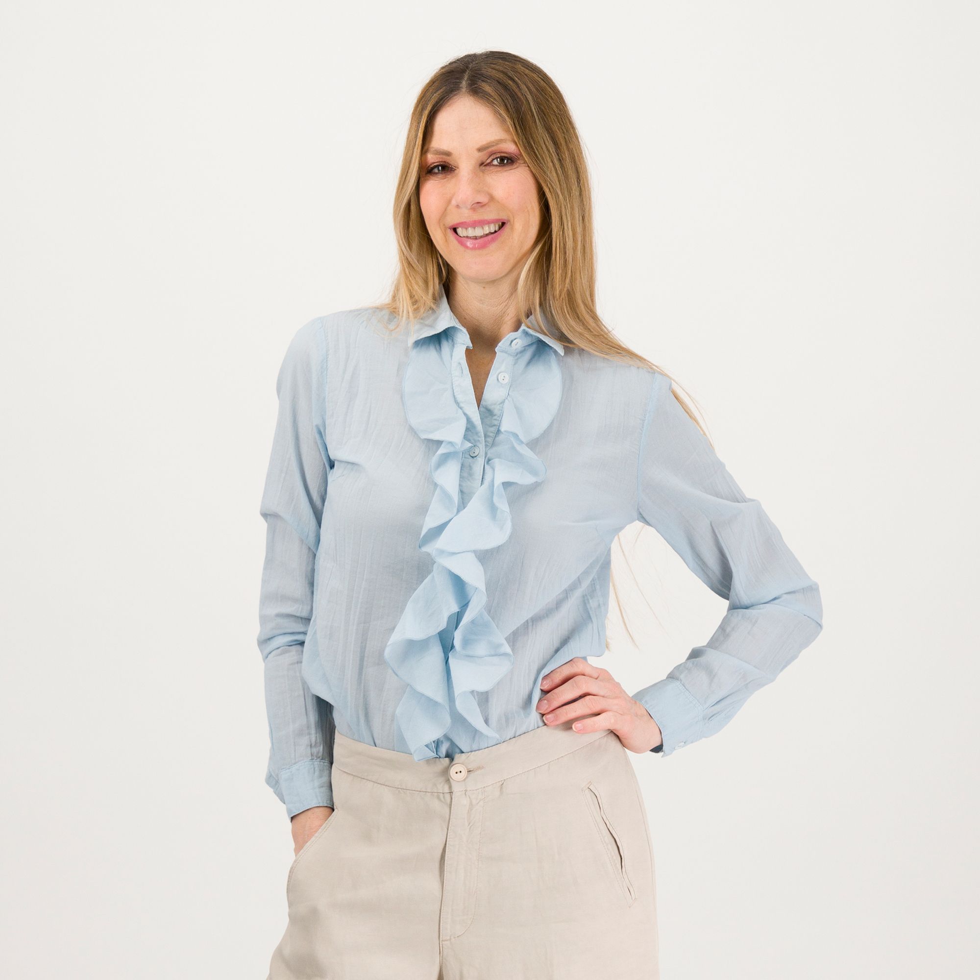 Colour Lab Camicia in mussola di cotone con rouches davanti