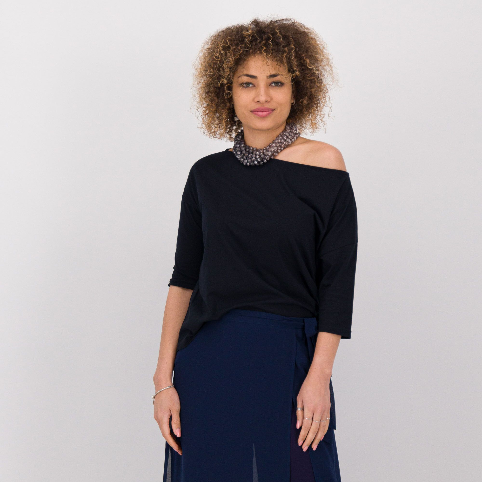 Caterina Lancini T-Shirt in jersey di cotone con scollo a barchetta
