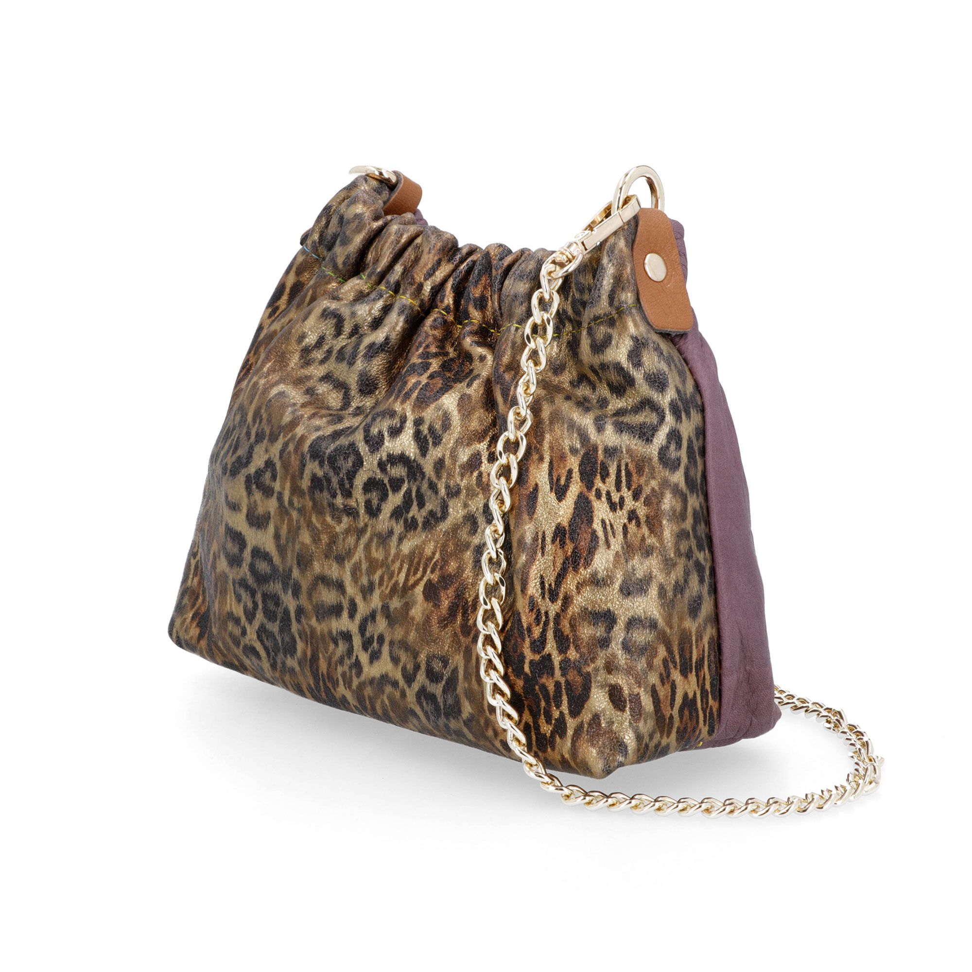 Ebarrito Borsa in pelle patchwork con tracolla in catena