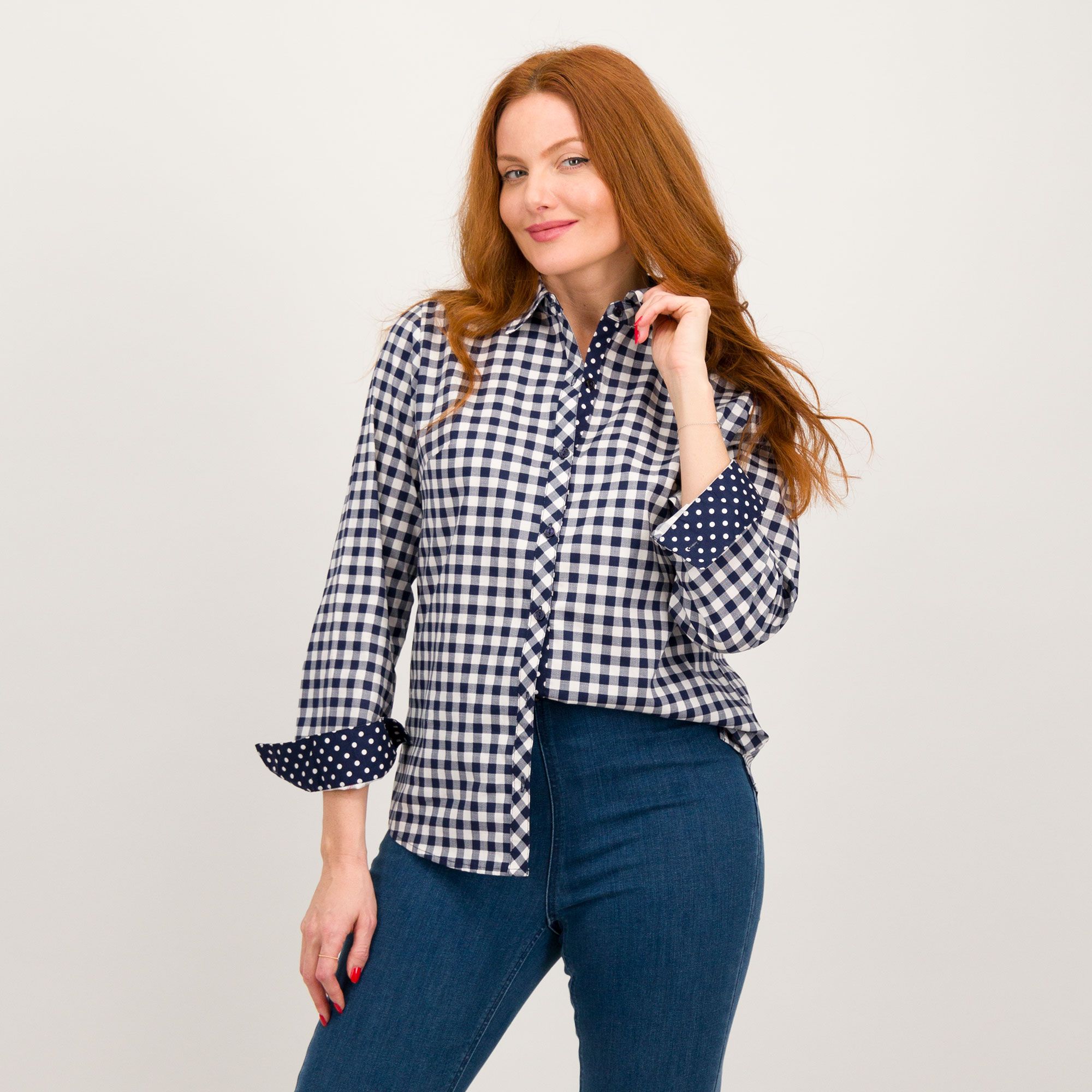 Denim & Co. Camicia in tessuto di cotone stretch con fantasia quadri