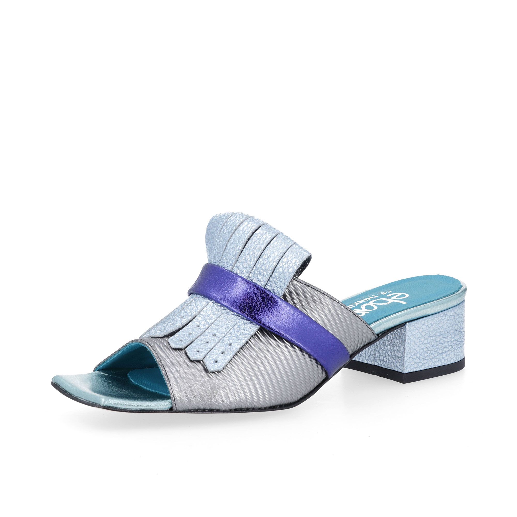 Ebarrito Sabot in pelle patchwork con frange e tacco 4cm