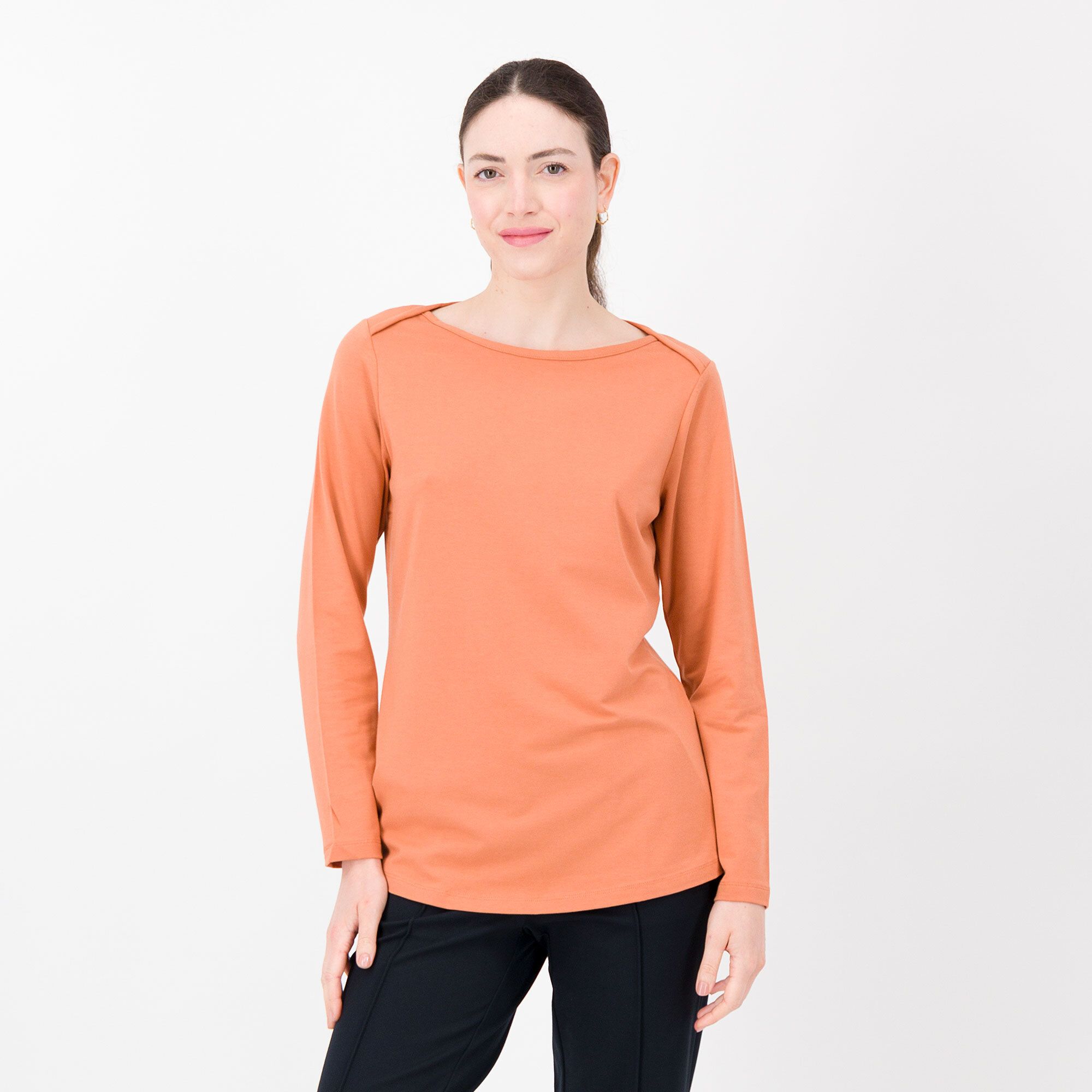 QVC Denim & Co T-shirt con scollo a barca in cotone e modal