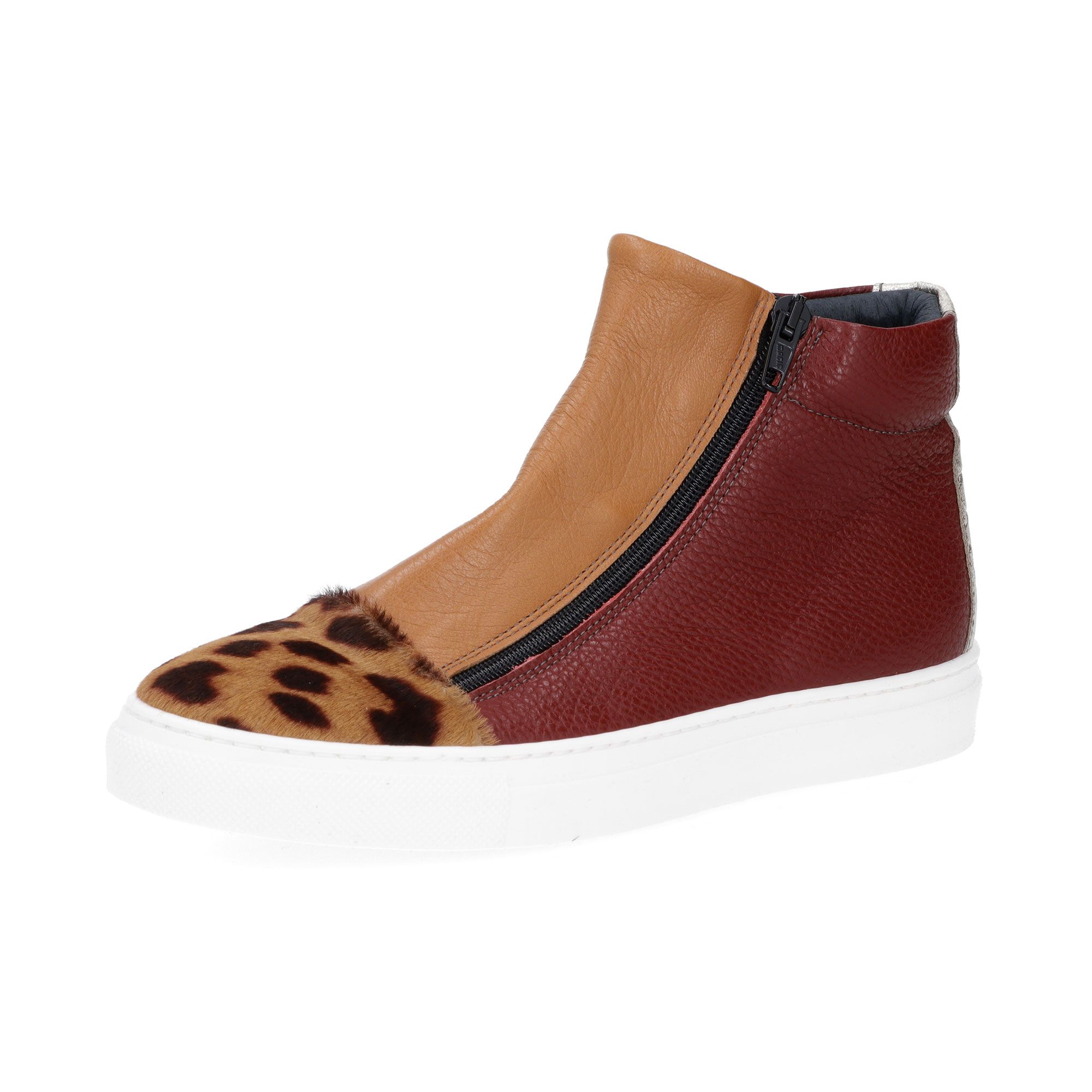 Ebarrito
Sneaker alte in pelle
patchwork con zip
e suola 2,5 cm