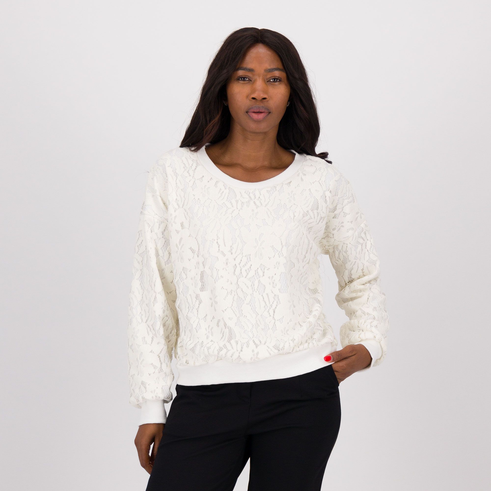 Enjoy
Felpa in pizzo
con dettagli
in costina