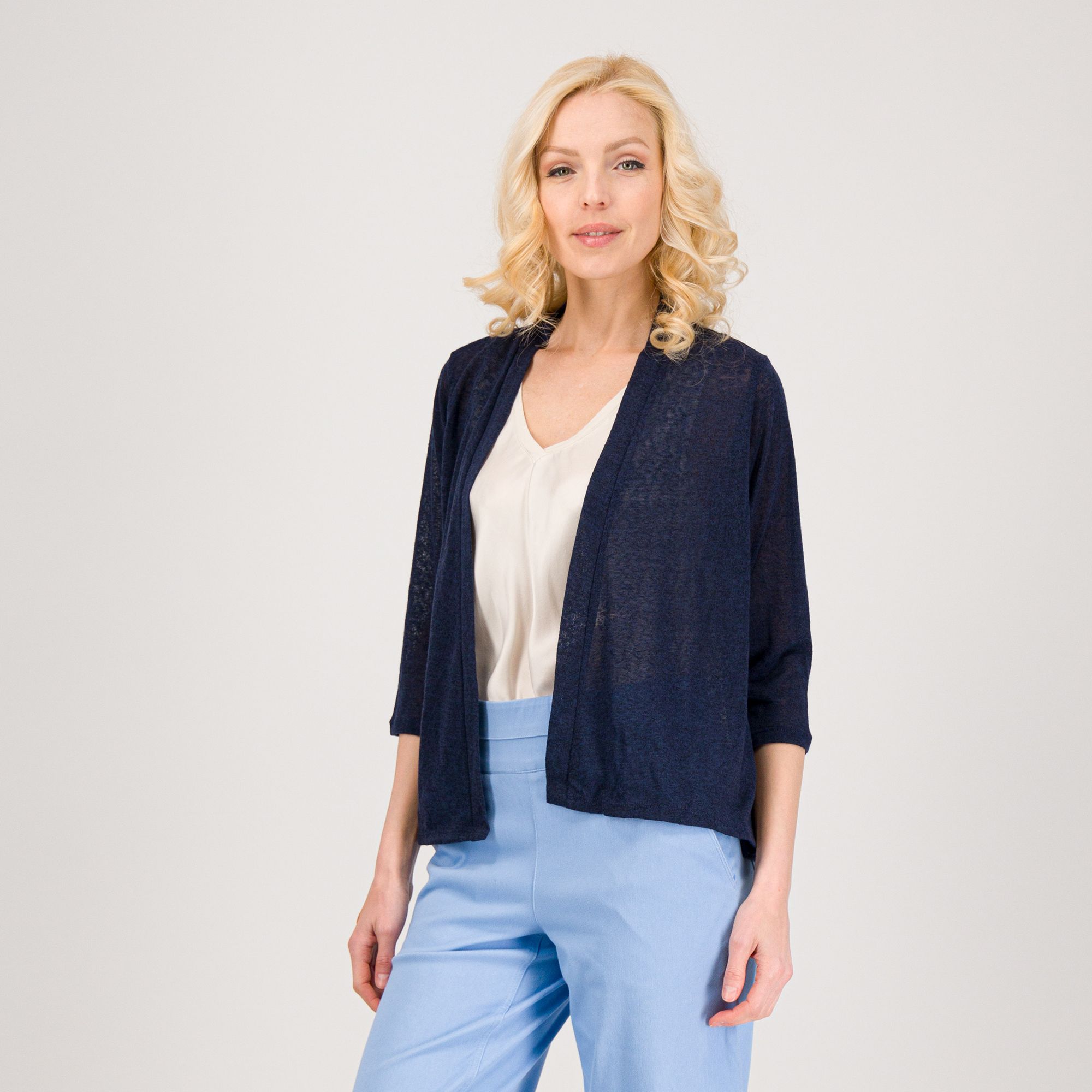 Denim & Co.
Cardigan sciancrato
con scollo a V
e arricciatura dietro