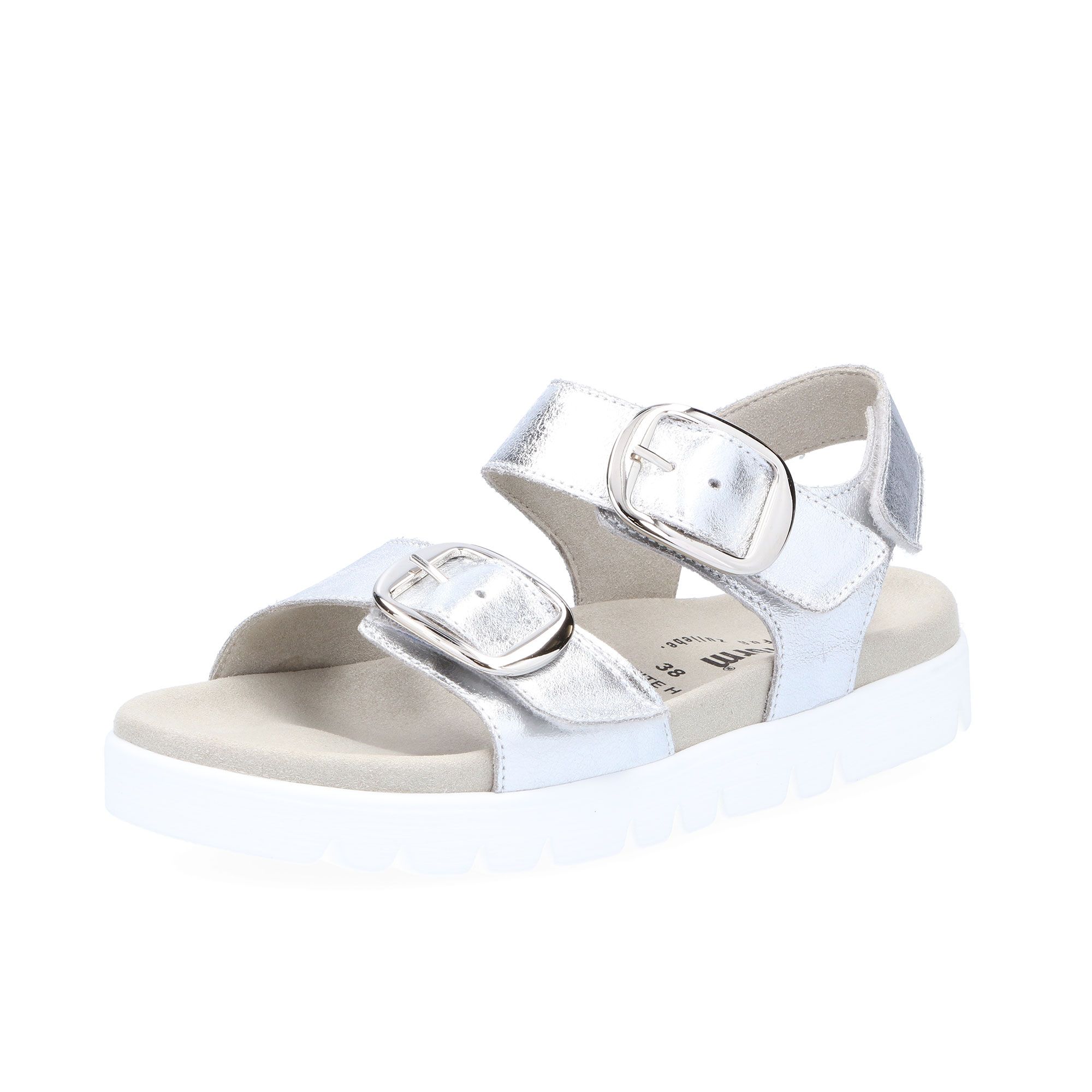 Vitaform
Sandali in pelle
metallizzata a due
fasce con fibbie