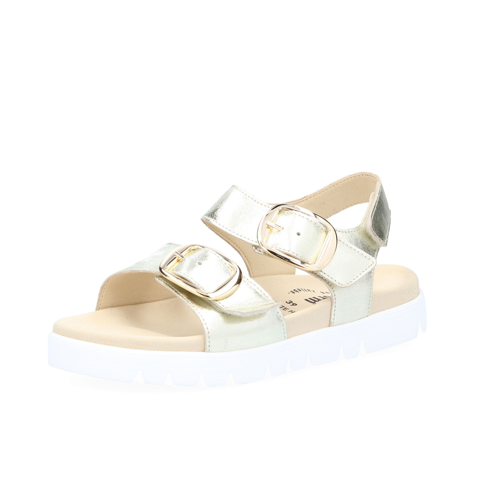 Vitaform Sandali in pelle metallizzata a due fasce con fibbie