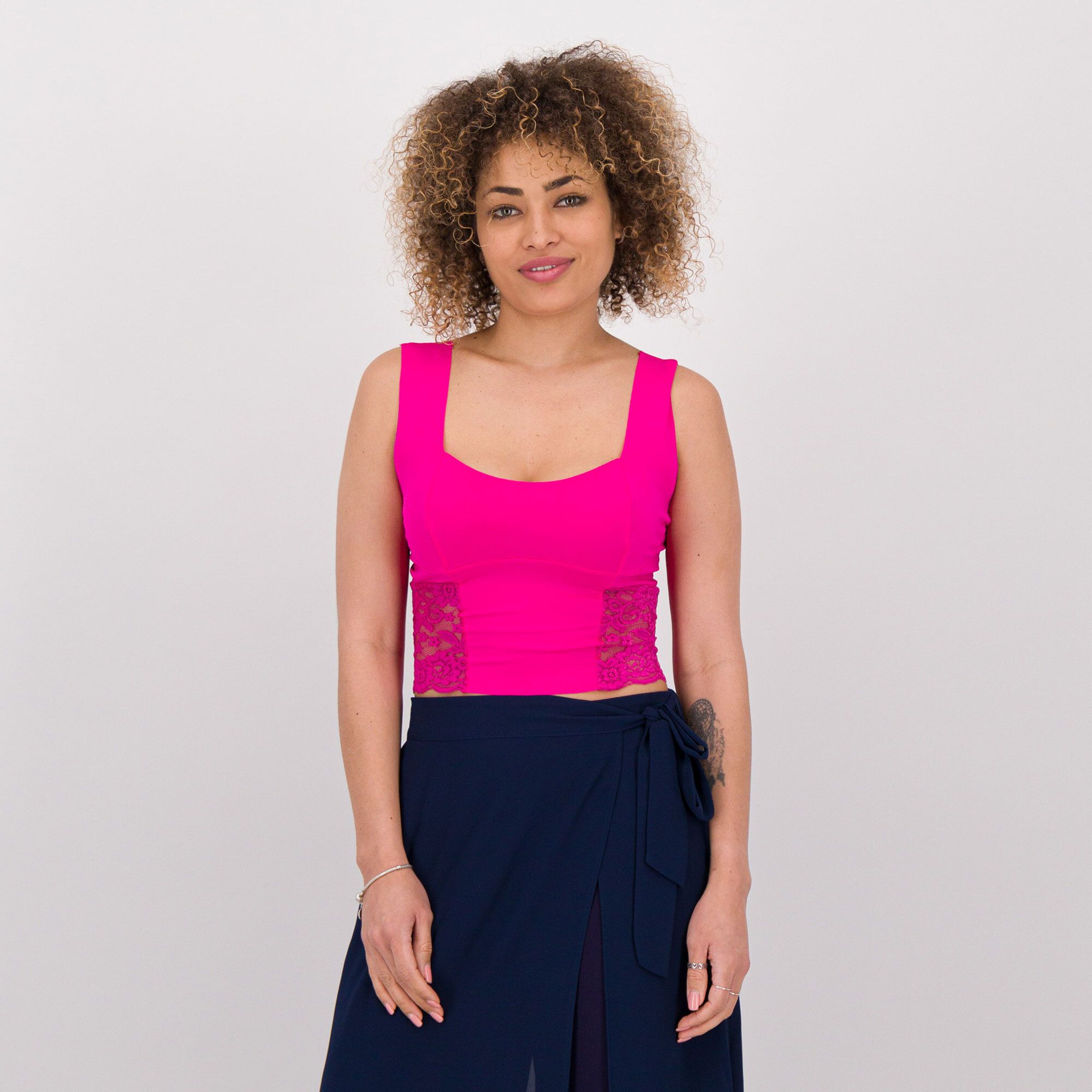 Caterina Lancini Top in jersey elastico con pizzo