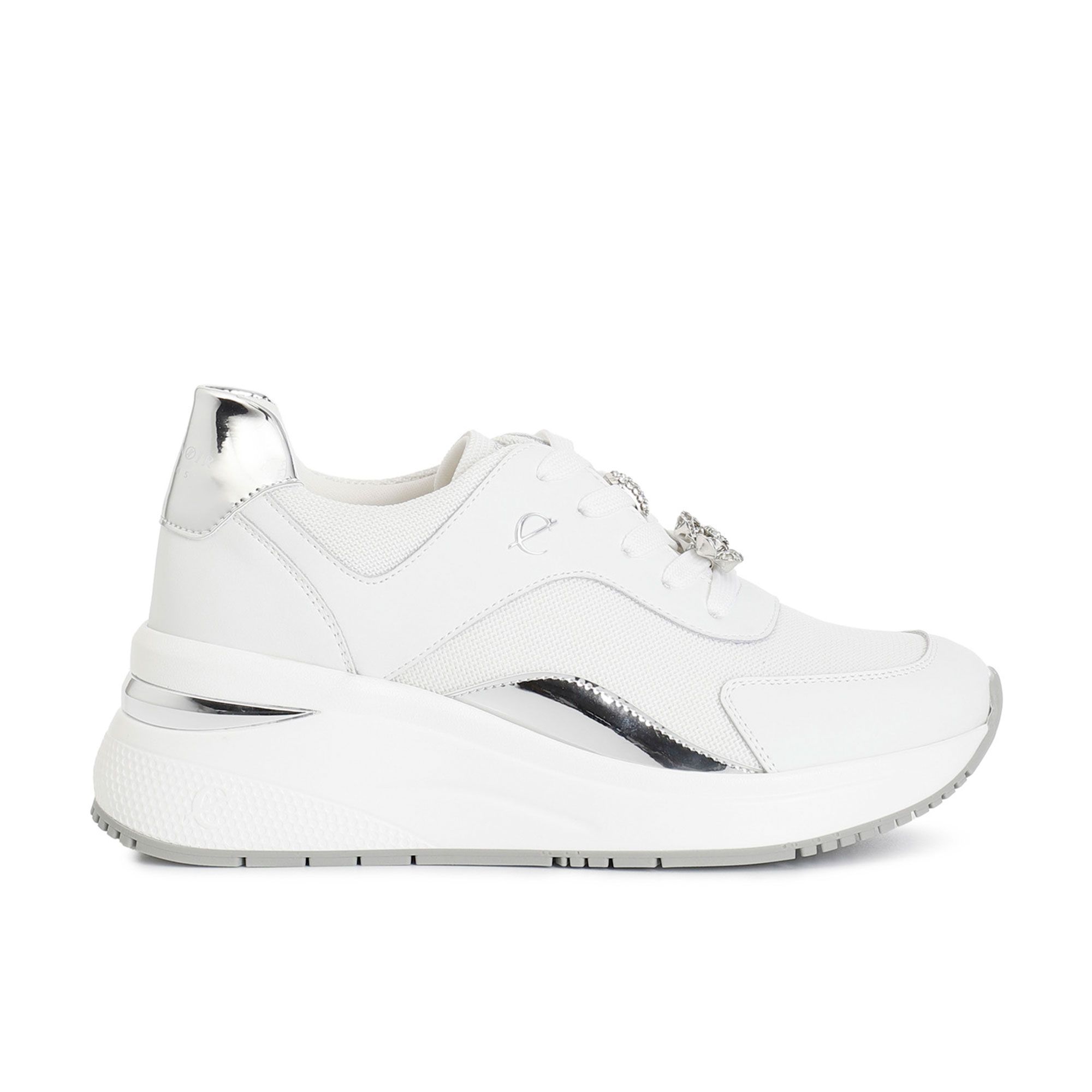 Cafè Noir Sneakers in tessuto con inserti in cuoio e zeppa 6cm