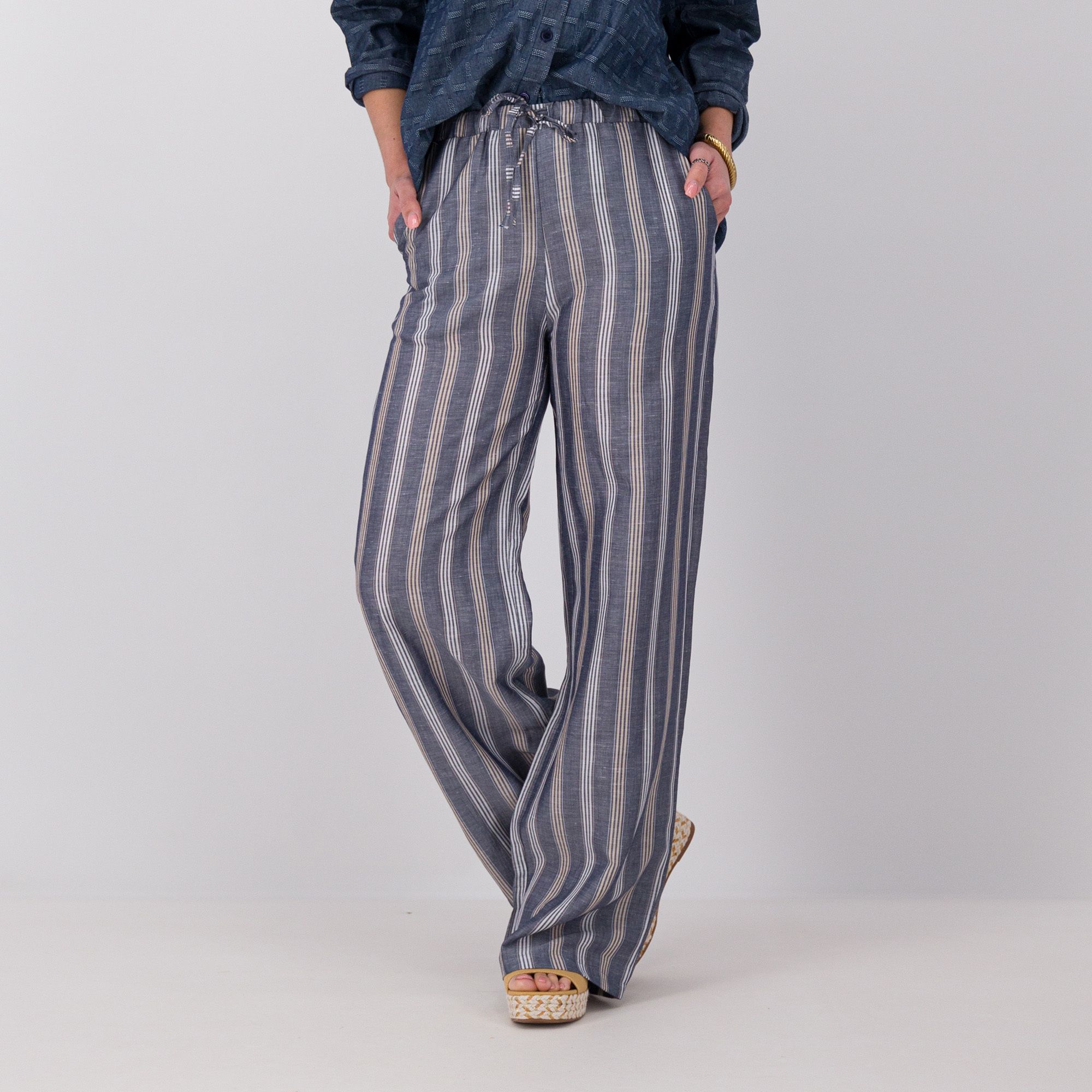 Enjoy Pantaloni a palazzo in lyocell, viscosa e lino rigato