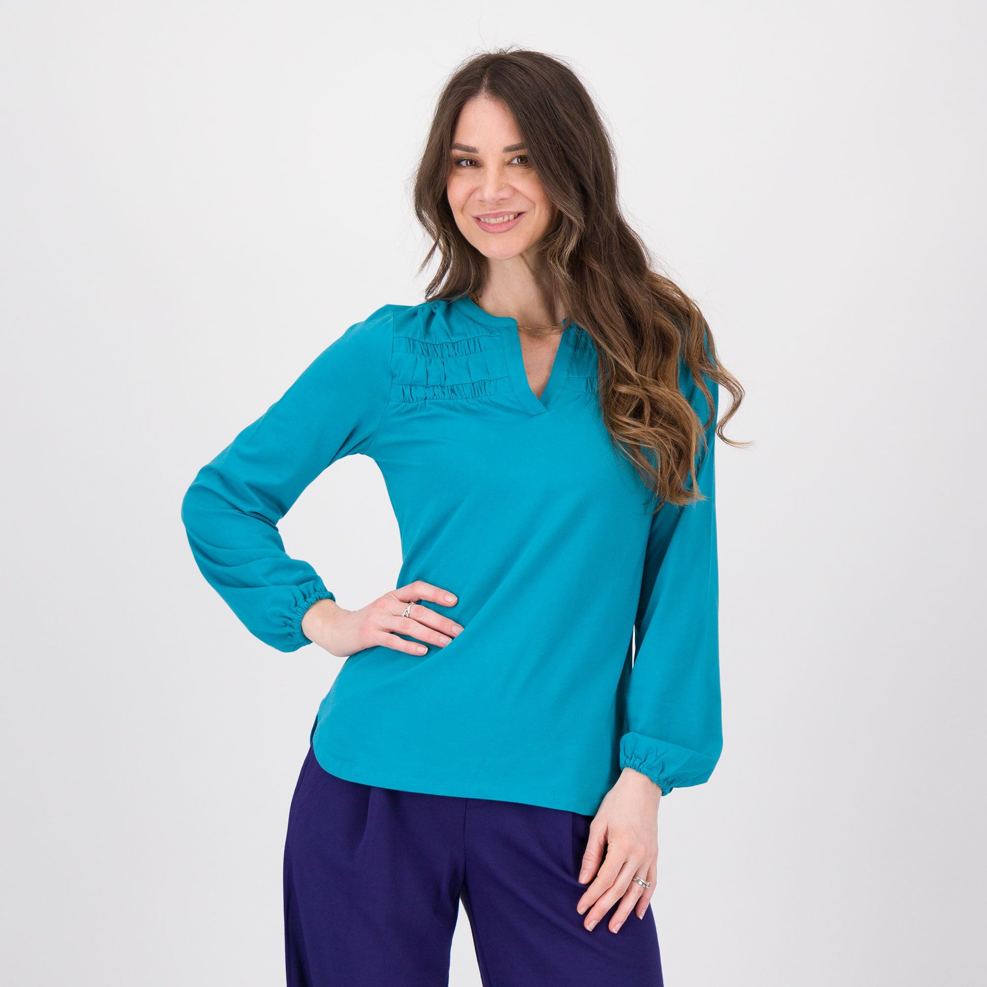 Isaac Mizrahi Live! Blusa in jersey di cotone e modal con dettaglio arriccio