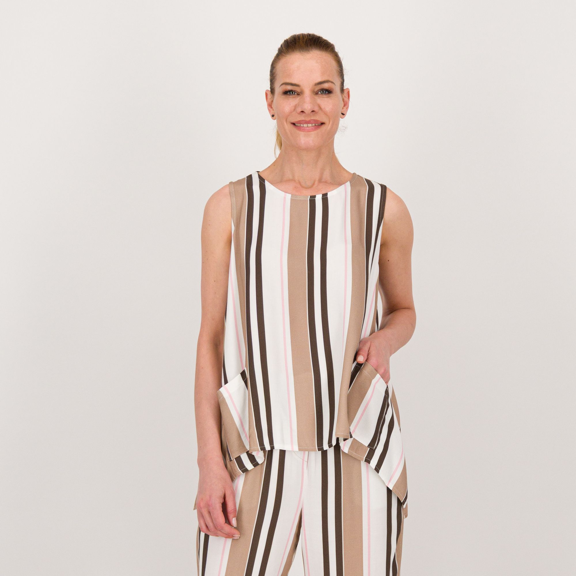 Enjoy Blusa a righe smanicata in viscosa