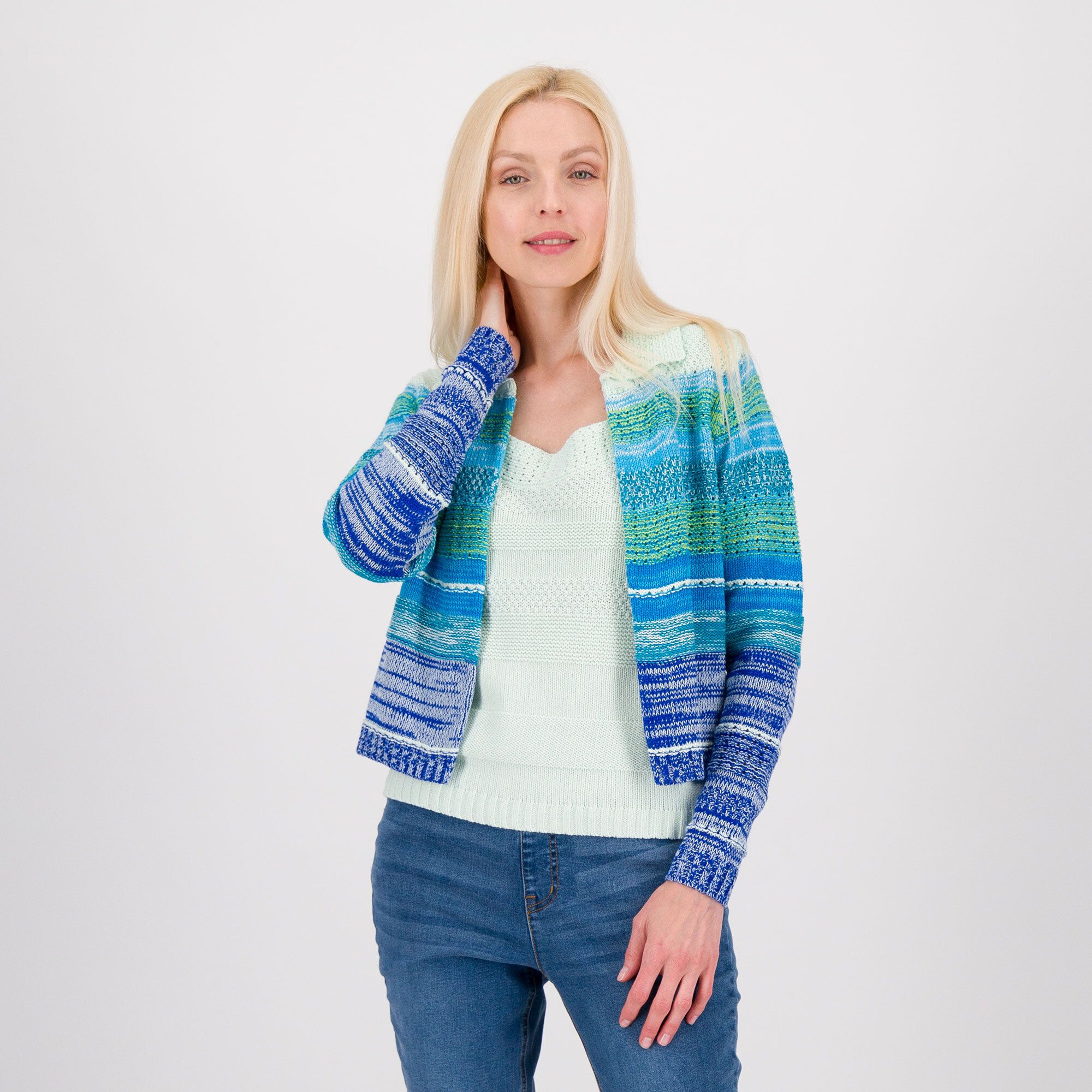 Isaac Mizrahi Live!
Cardigan in maglia
a righe colorate
orizzontali
