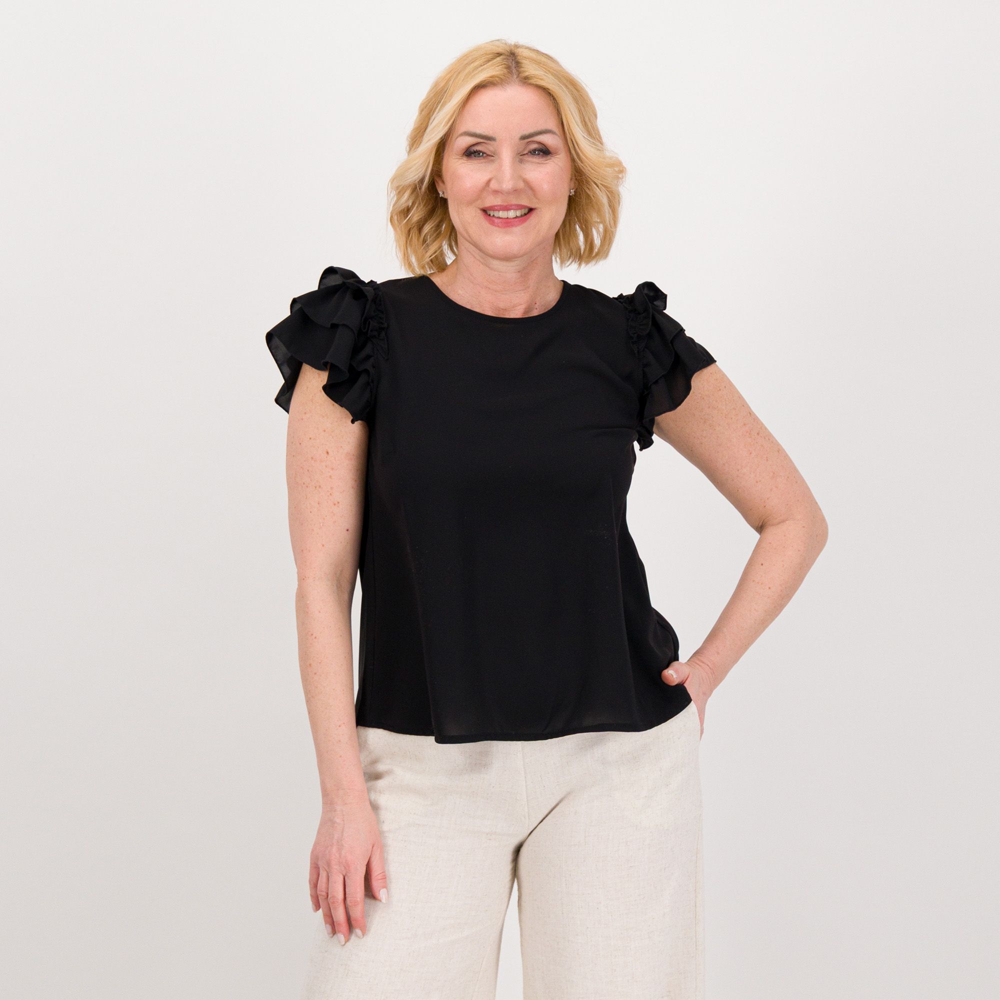 SottoMarino Top in raso opaco con maniche corte con rouches