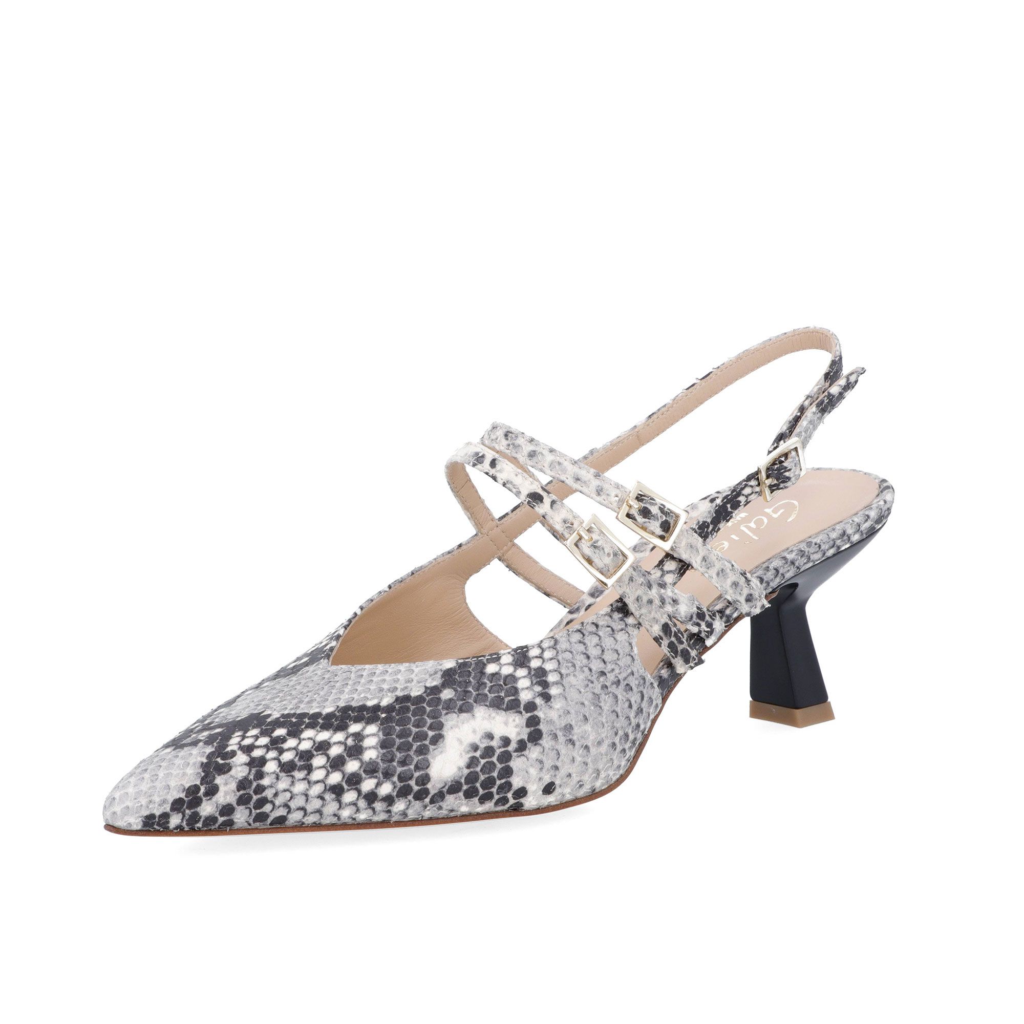Galieti
Slingback in pelle,
cinturini con fibbia
e tacco 6,5 cm