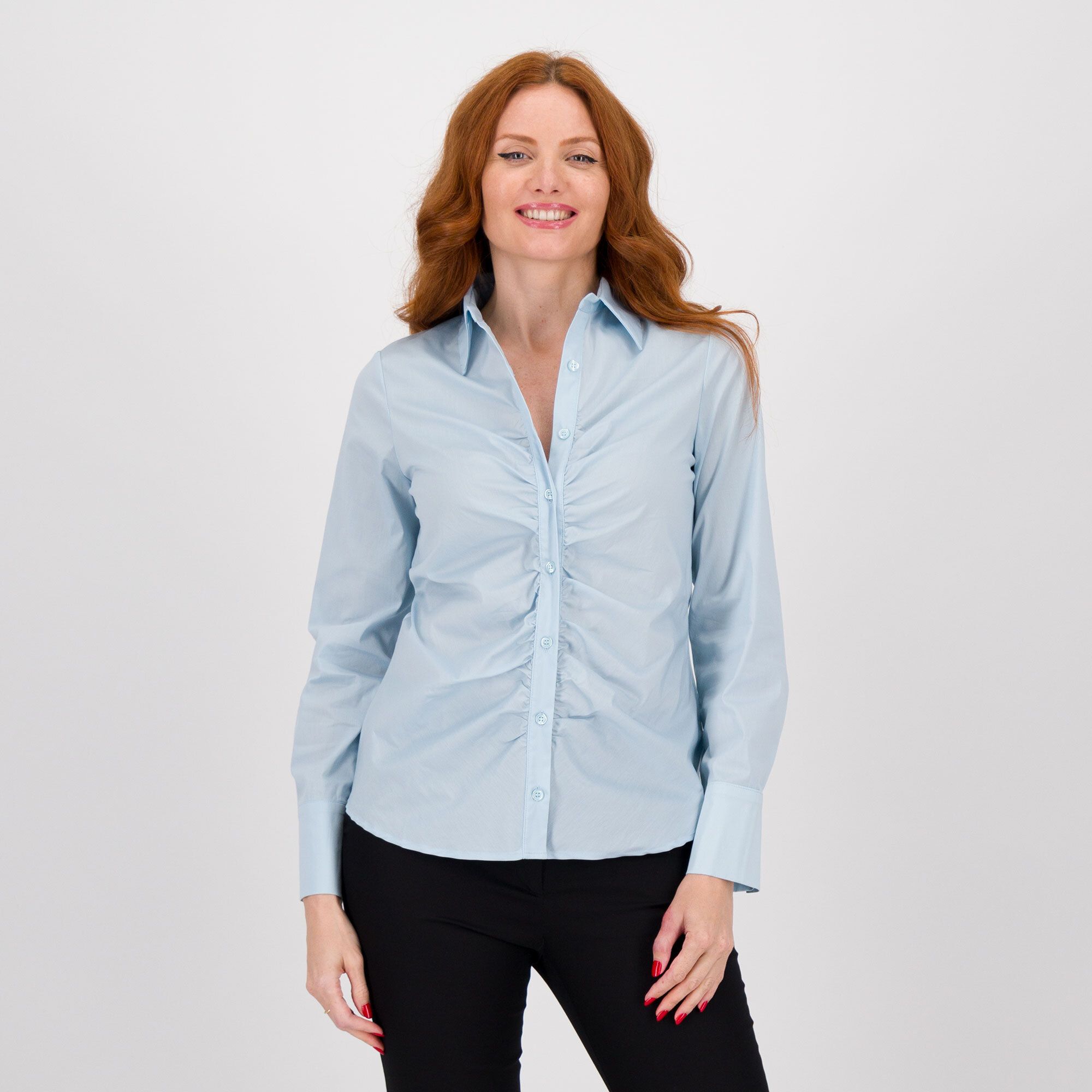 Caterina Lancini
Camicia con drappeggi
in cotone stretch 
Fondo stondato