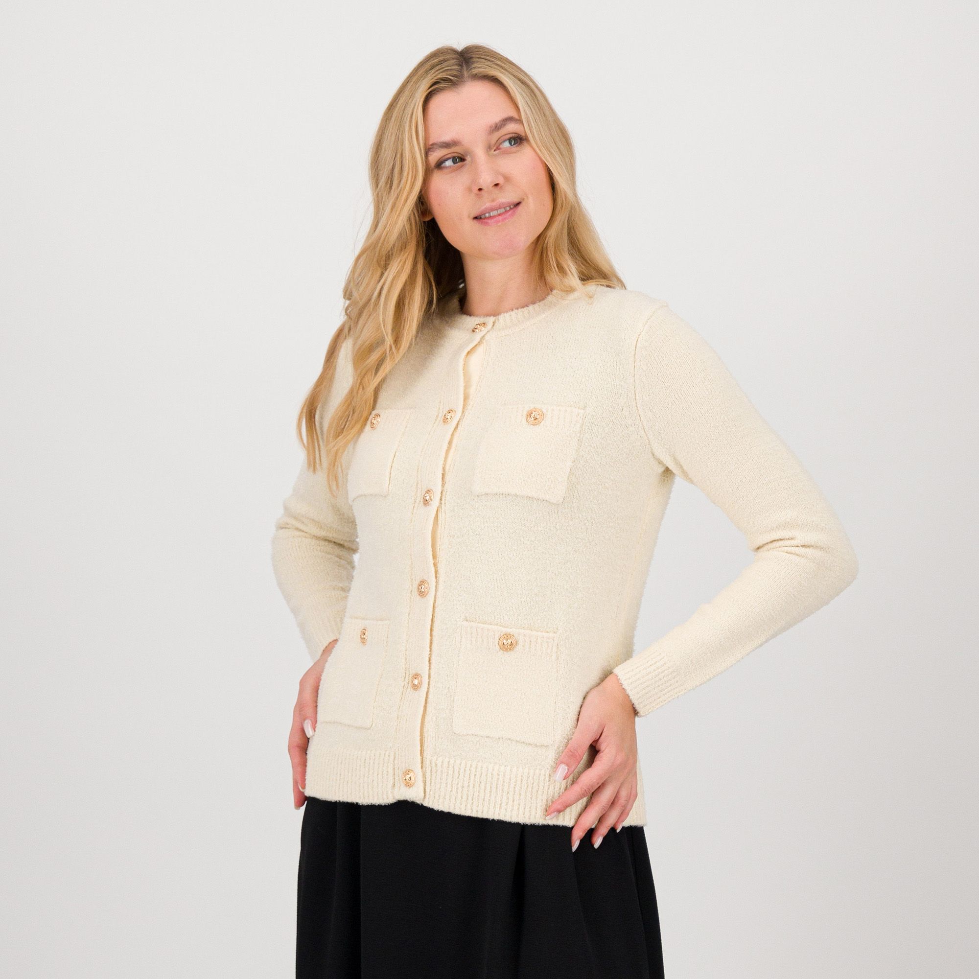 Isaac Mizrahi Live!
Cardigan con bottoni
e 4 tasche, inserti
a coste