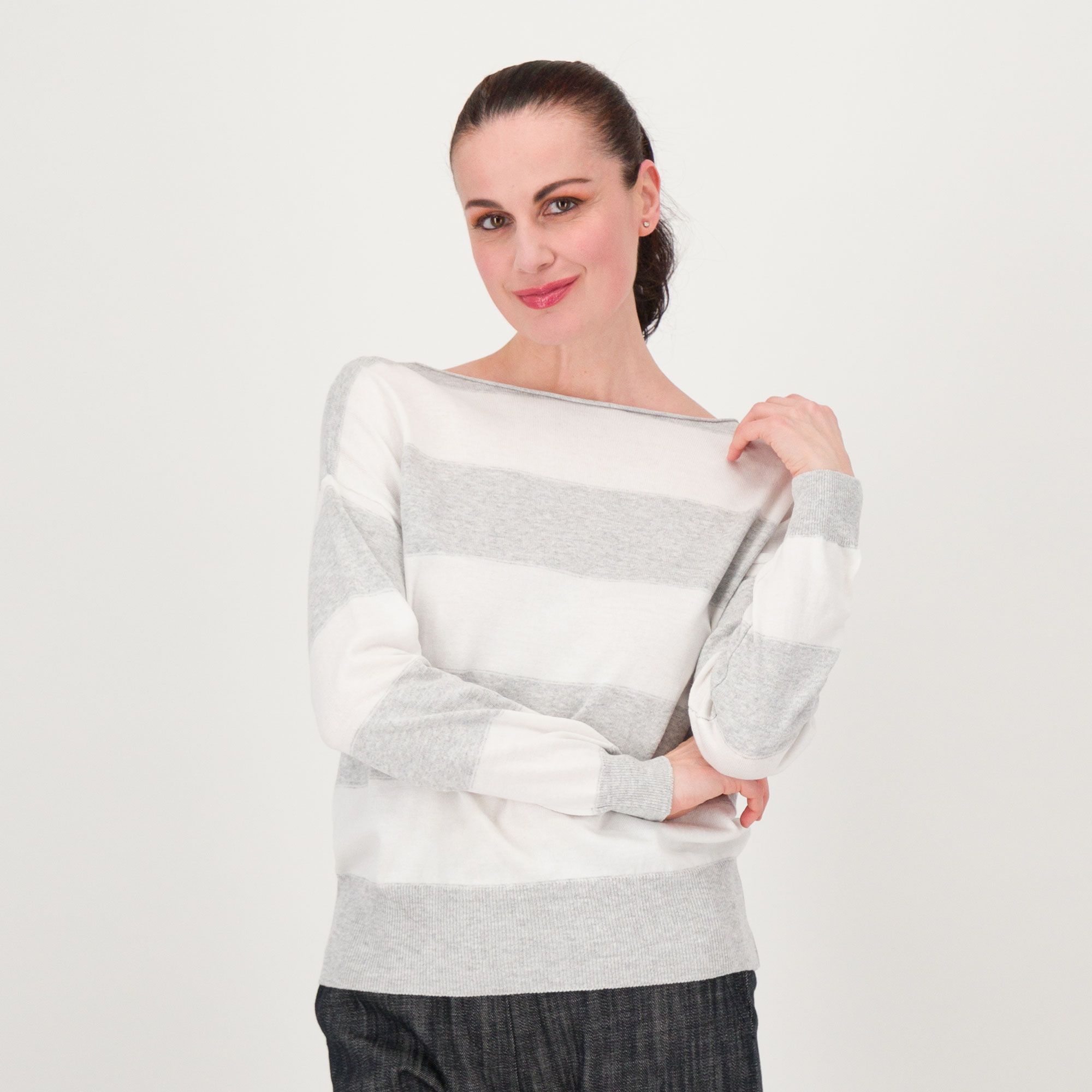 Enjoy Tricot Maglia in filato di cotone a righe con costina nel polso