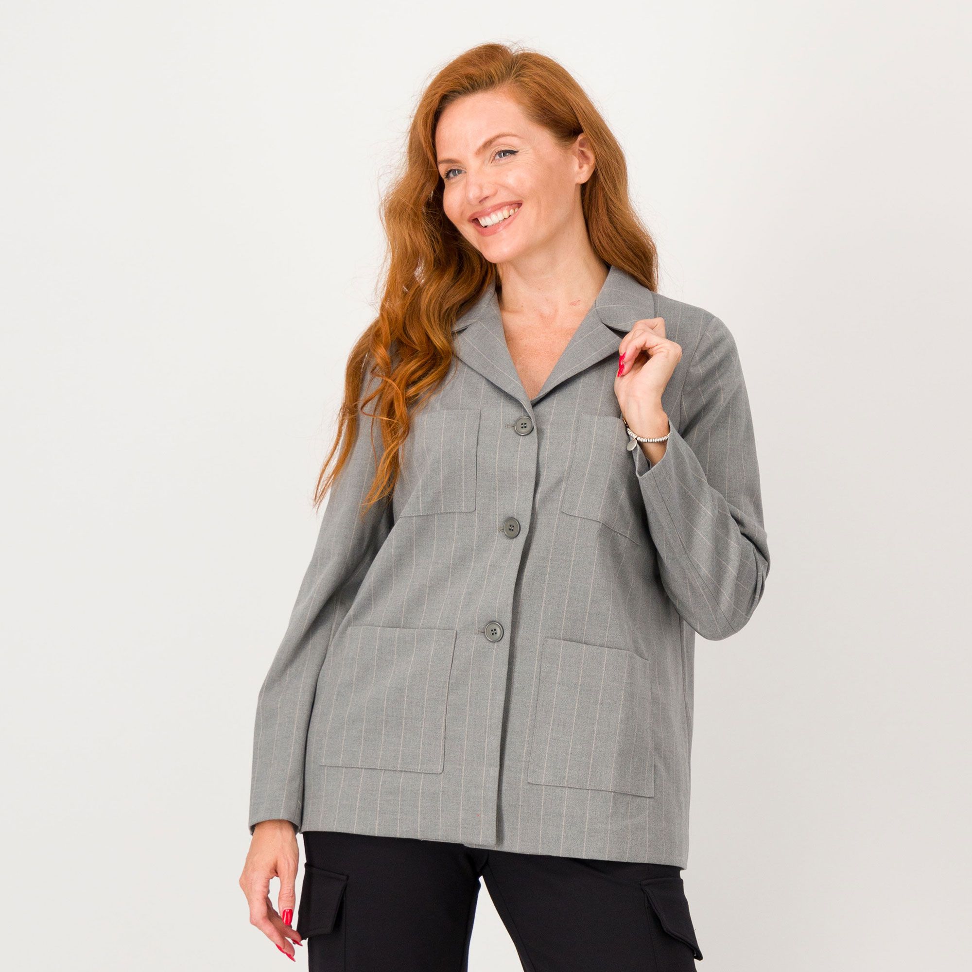 Caterina Lancini Giacca gessata con tasche applicate