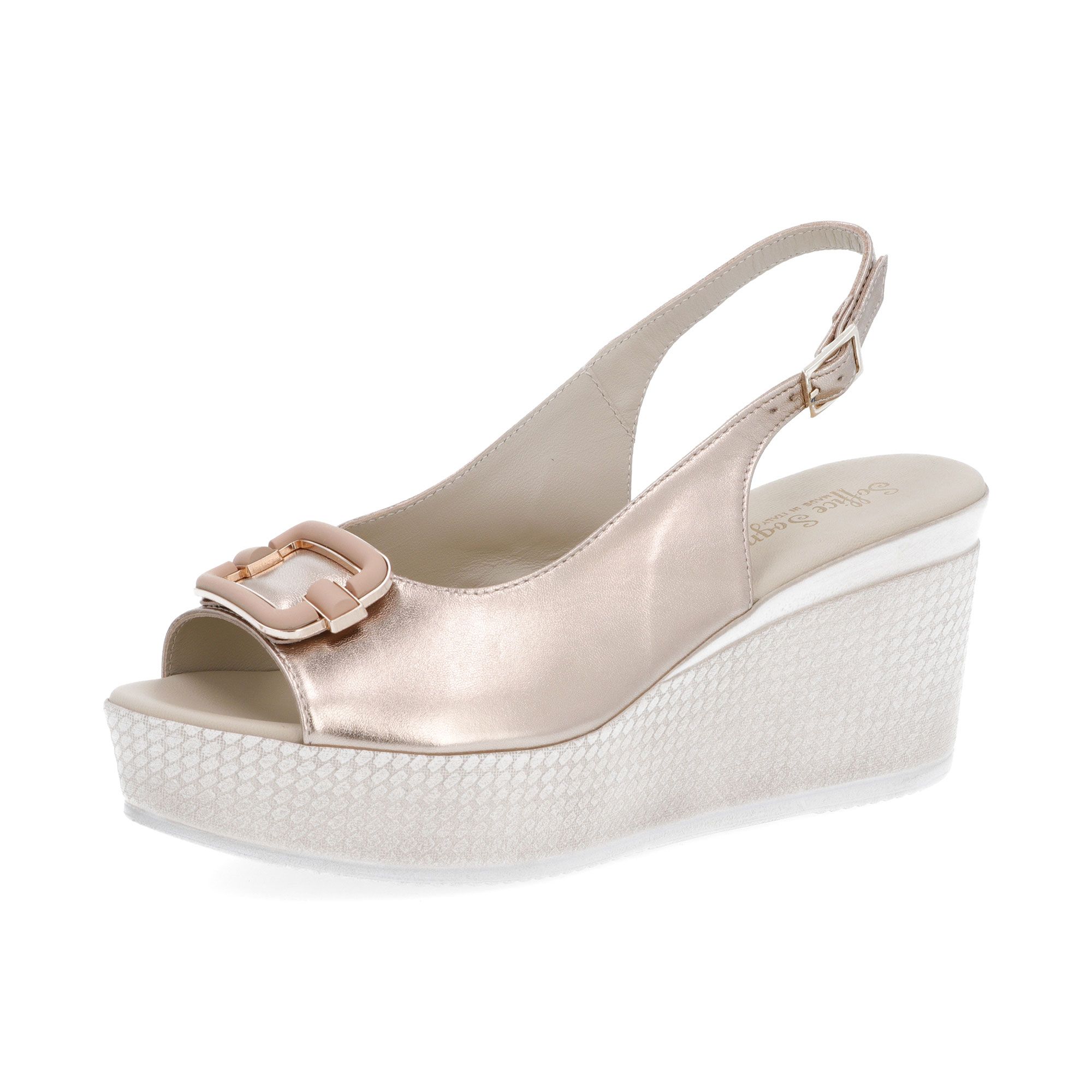 Soffice Sogno
Sandali in pelle
laminata con zeppa
in corda 8 cm