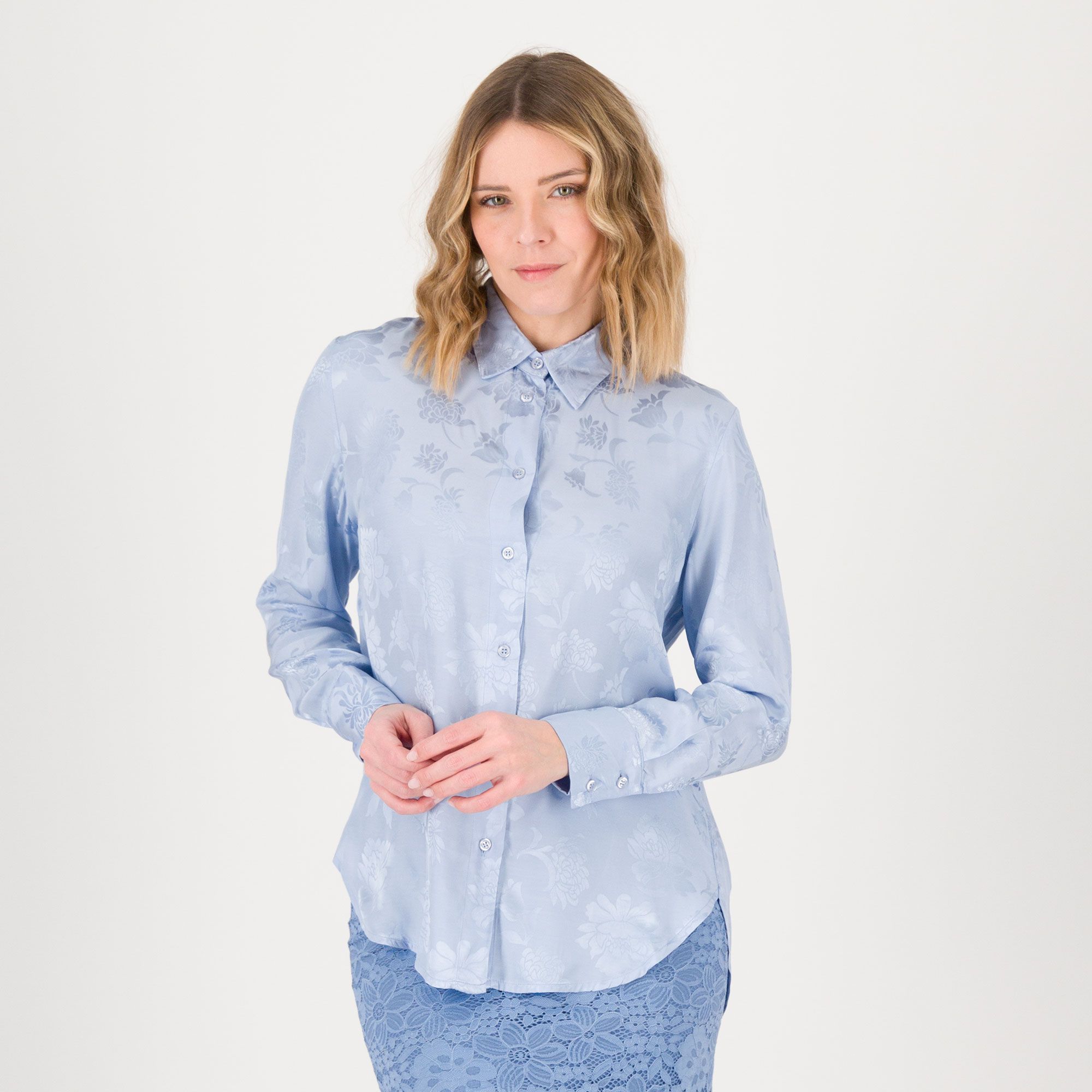 Mood Atelier Camicia in raso di viscosa tinto in capo disegno jacquard