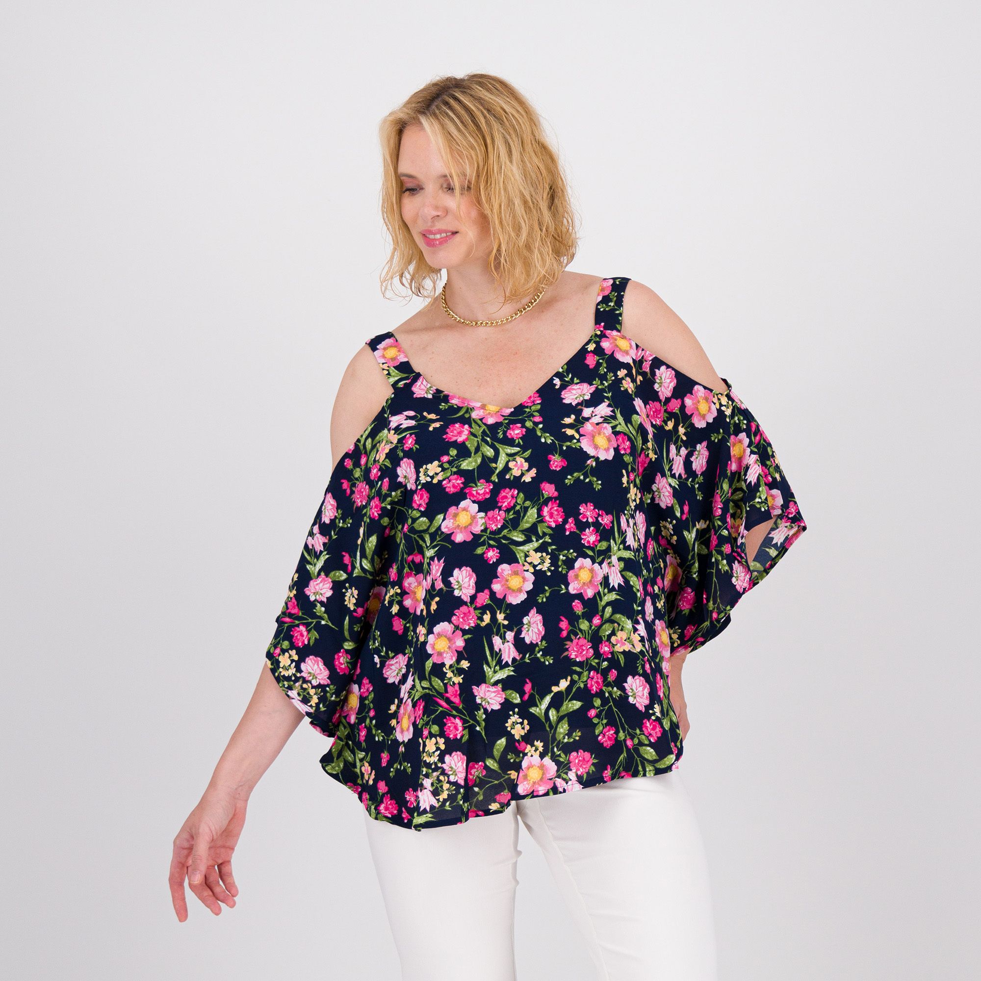 Nina Leonard Blusa a poncho in georgette doppiata
