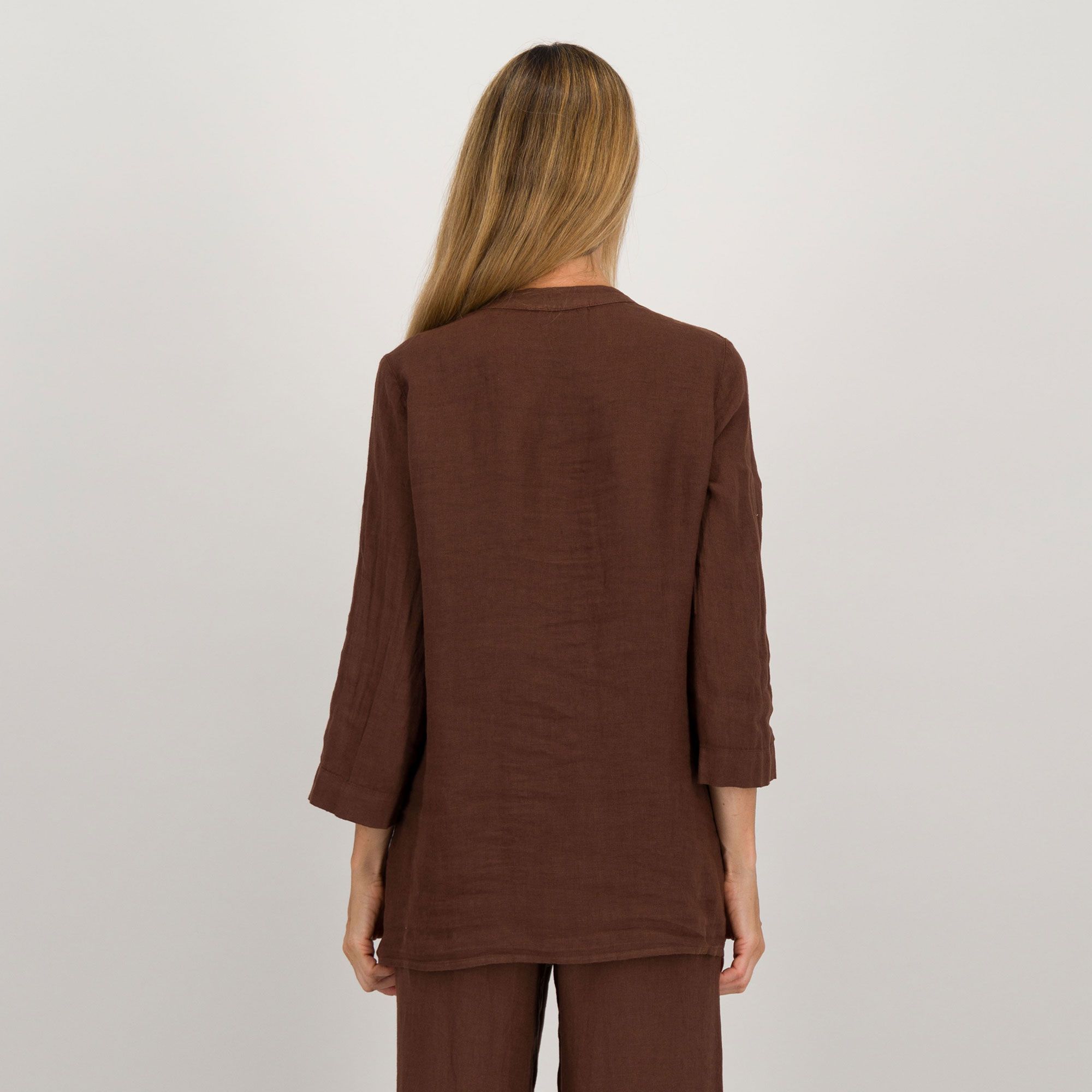 Officina della Moda Camicia in lino con collo alla coreana