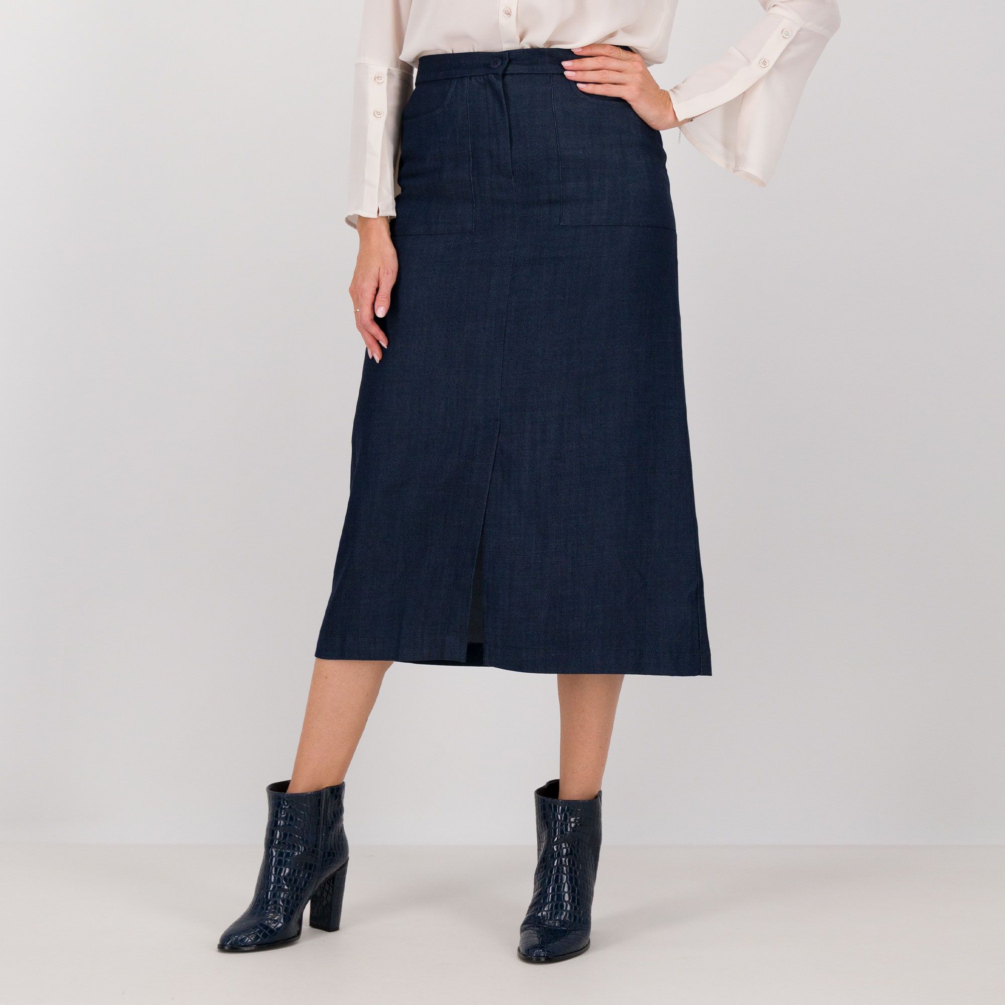EXTESA Gonna midi in tessuto denim con elastico dietro