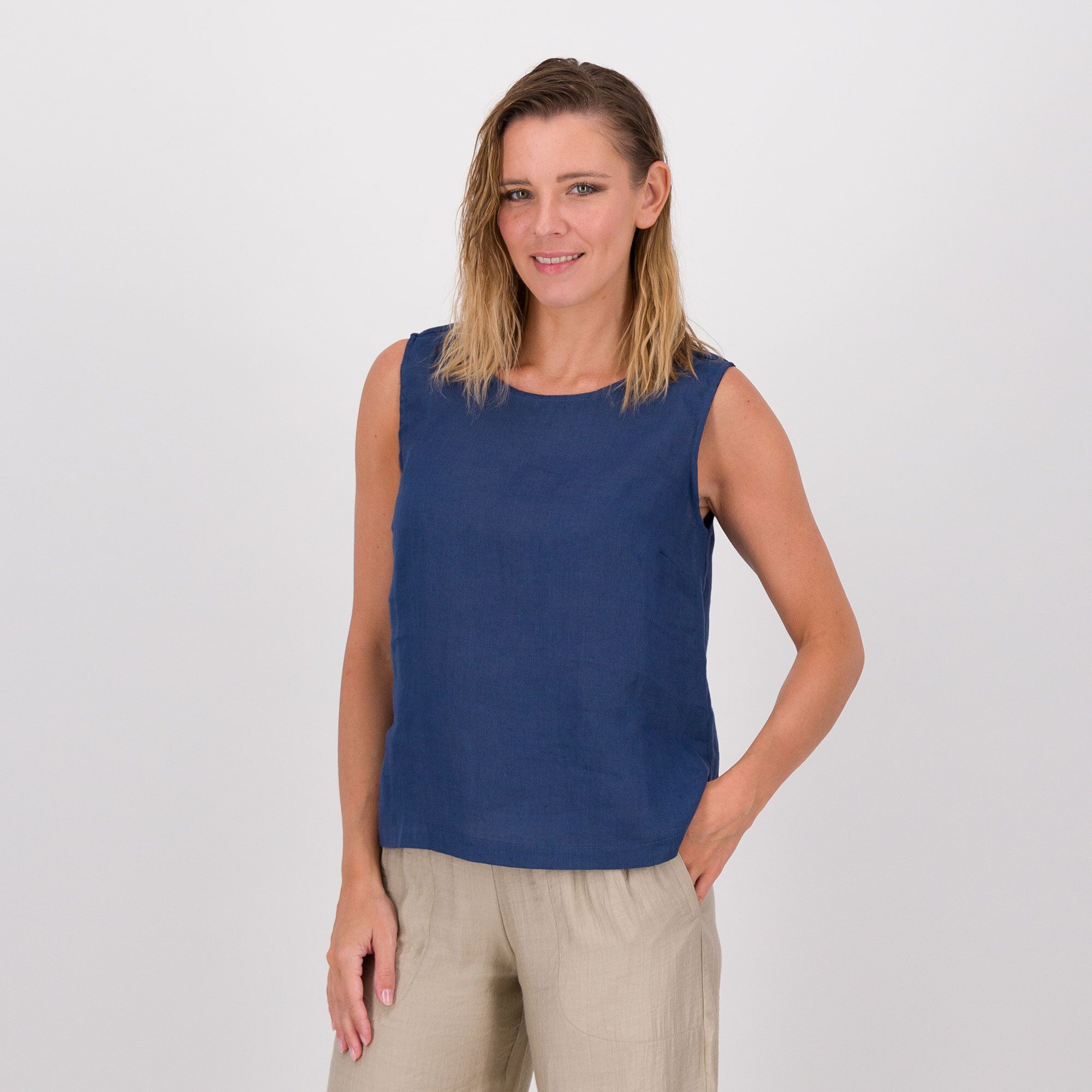 M’ama Top in lino con spacchetti laterali