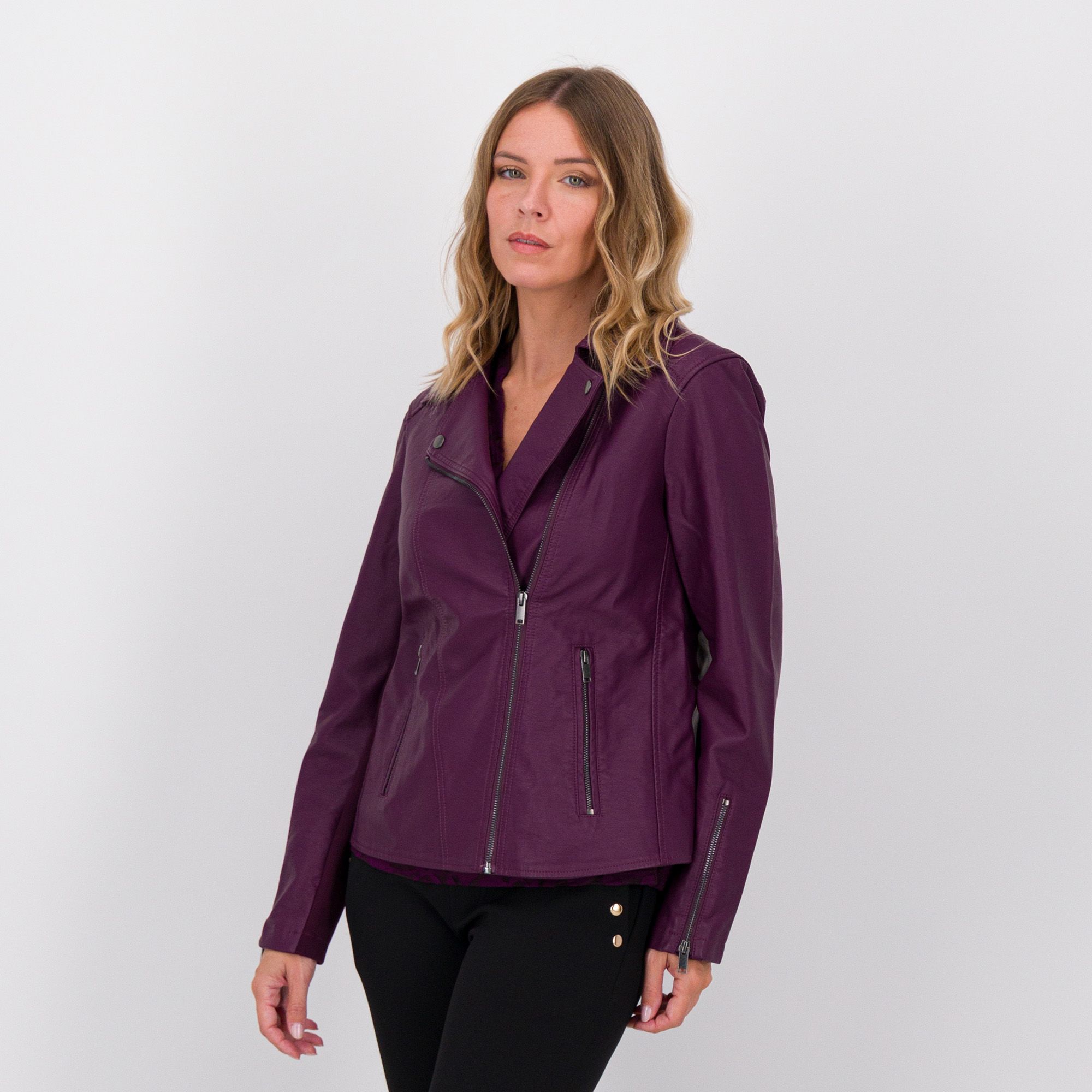 Nina Leonard Giacca motociclista in tessuto spalmato con chiusura zip