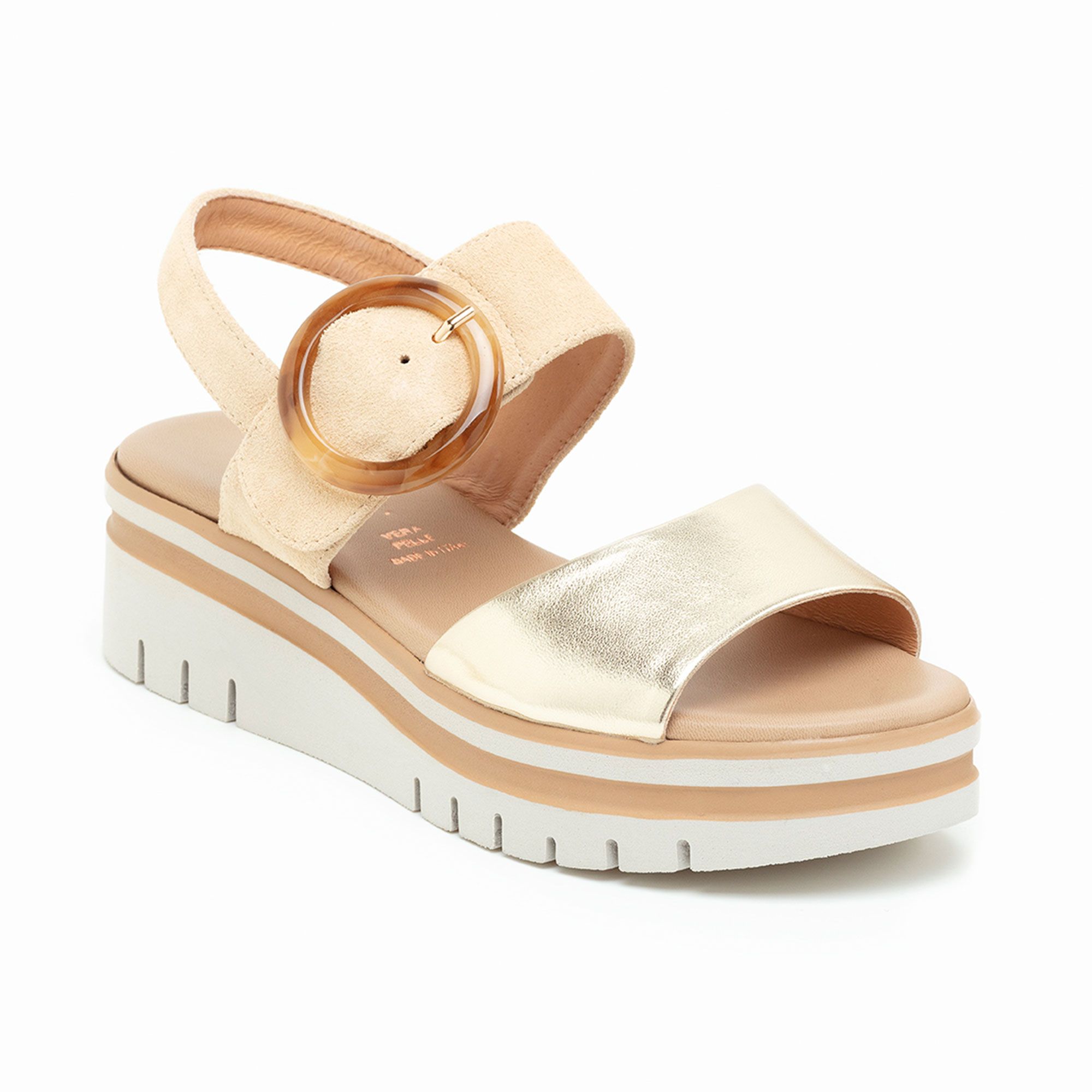 Galieti Sandali in pelle bicolore con fibbia e zeppa 5 cm