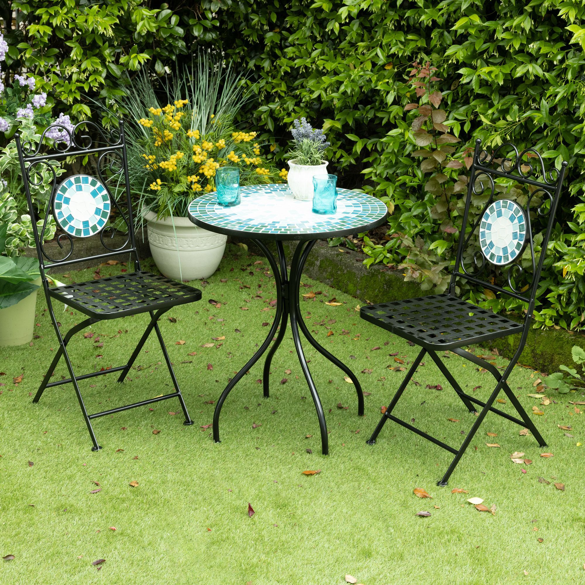 Image of Zambetti outdoor Set 2 sedie con tavolino in ferro e pattern mosaico061