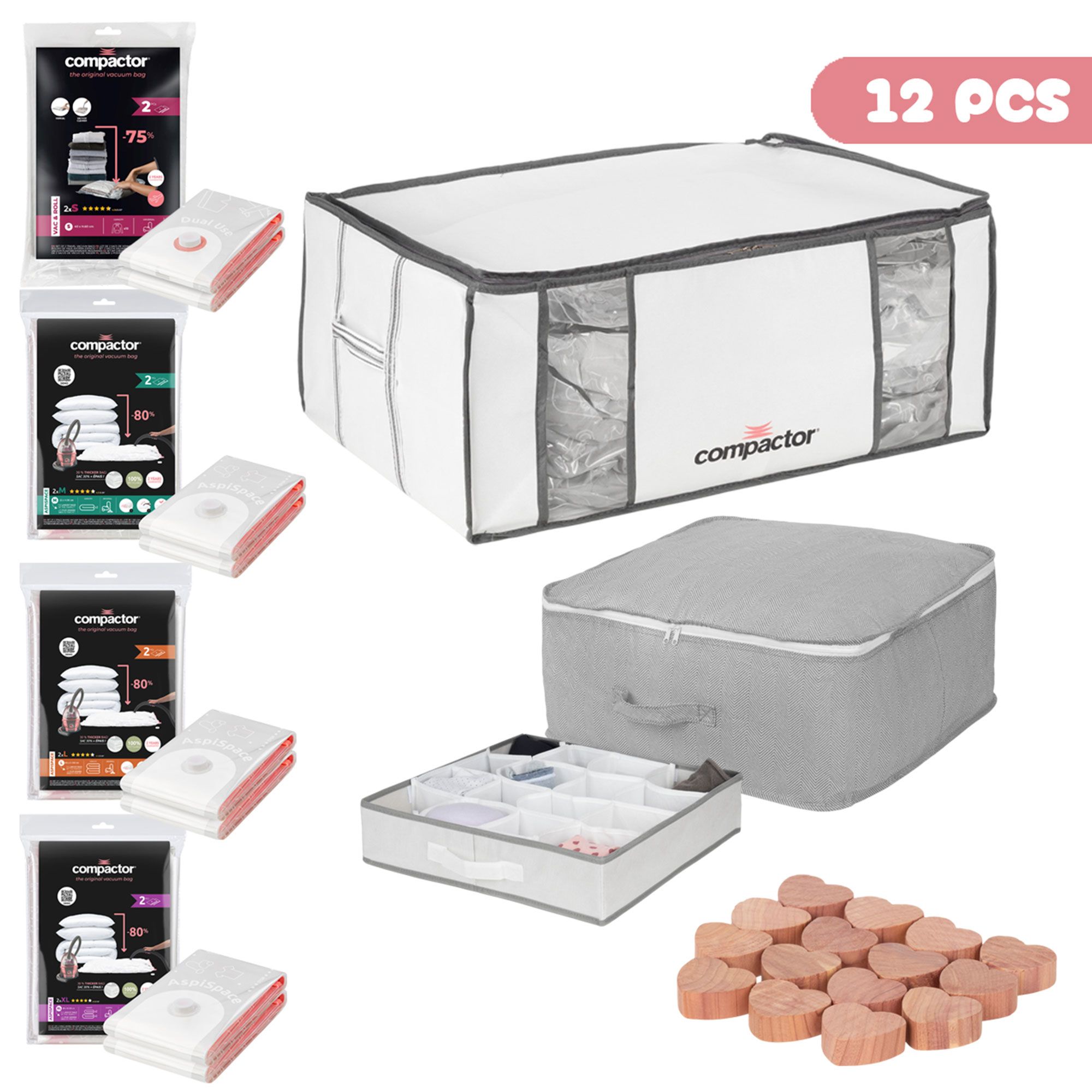 Compactor Kit armadio 12pz: contenitore, sacchi, custodia e accessori