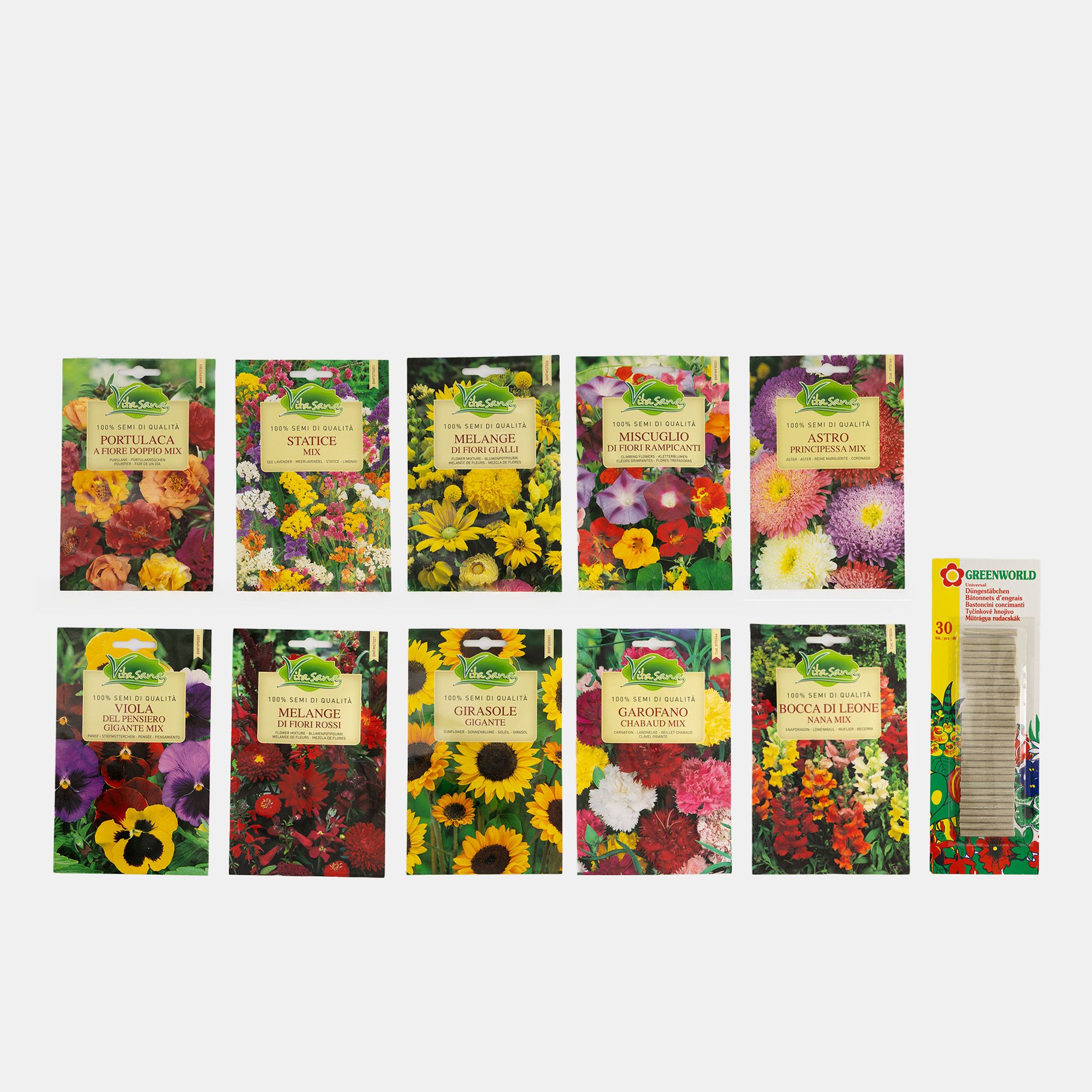 Vita Sana
Sementi assortite
per fiori (10 buste)+
5 bastoncini