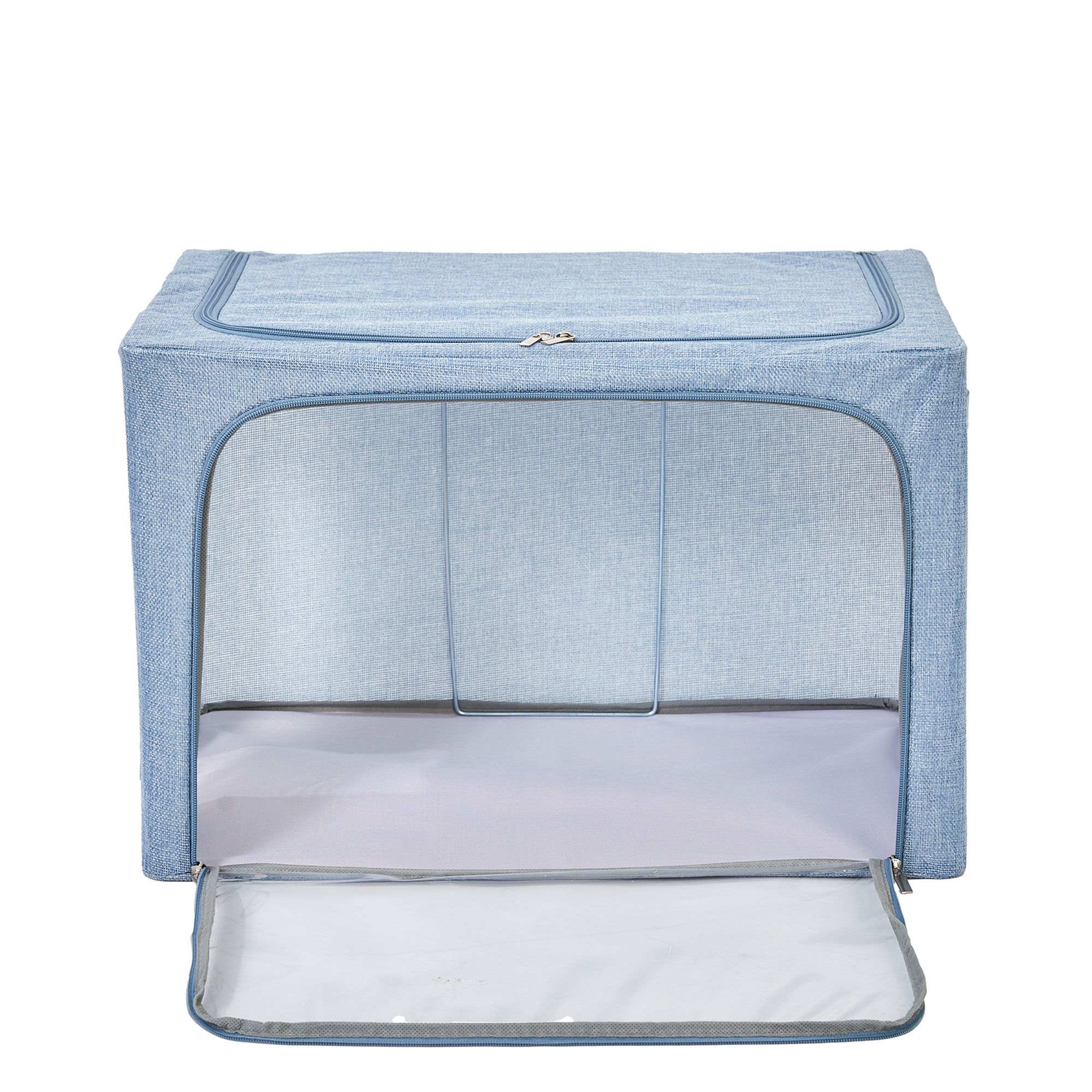 FHSQX 6 Contenitori Pieghevoli Per Vestiti Con Struttura In Metallo E Finestra Trasparente - Bianco Avorio, 100L (60x41,9x39,9 Cm) - Ideali Per Sotto Il Letto O Armadio