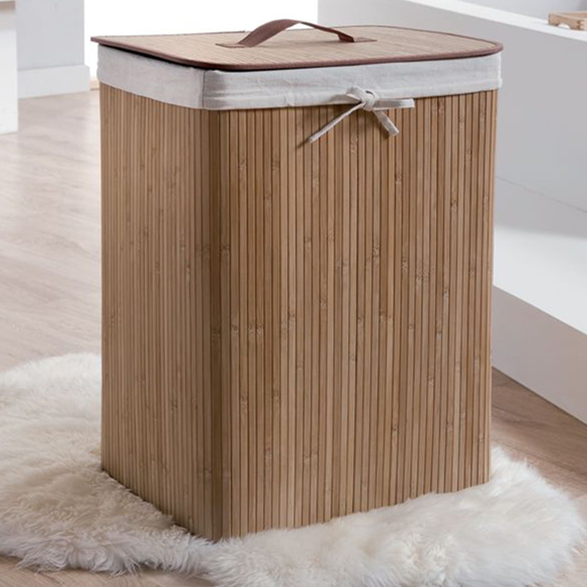 Image of Compactor Cesto portabiancheria in bamboo con sacca removibile,45x35x60cm061