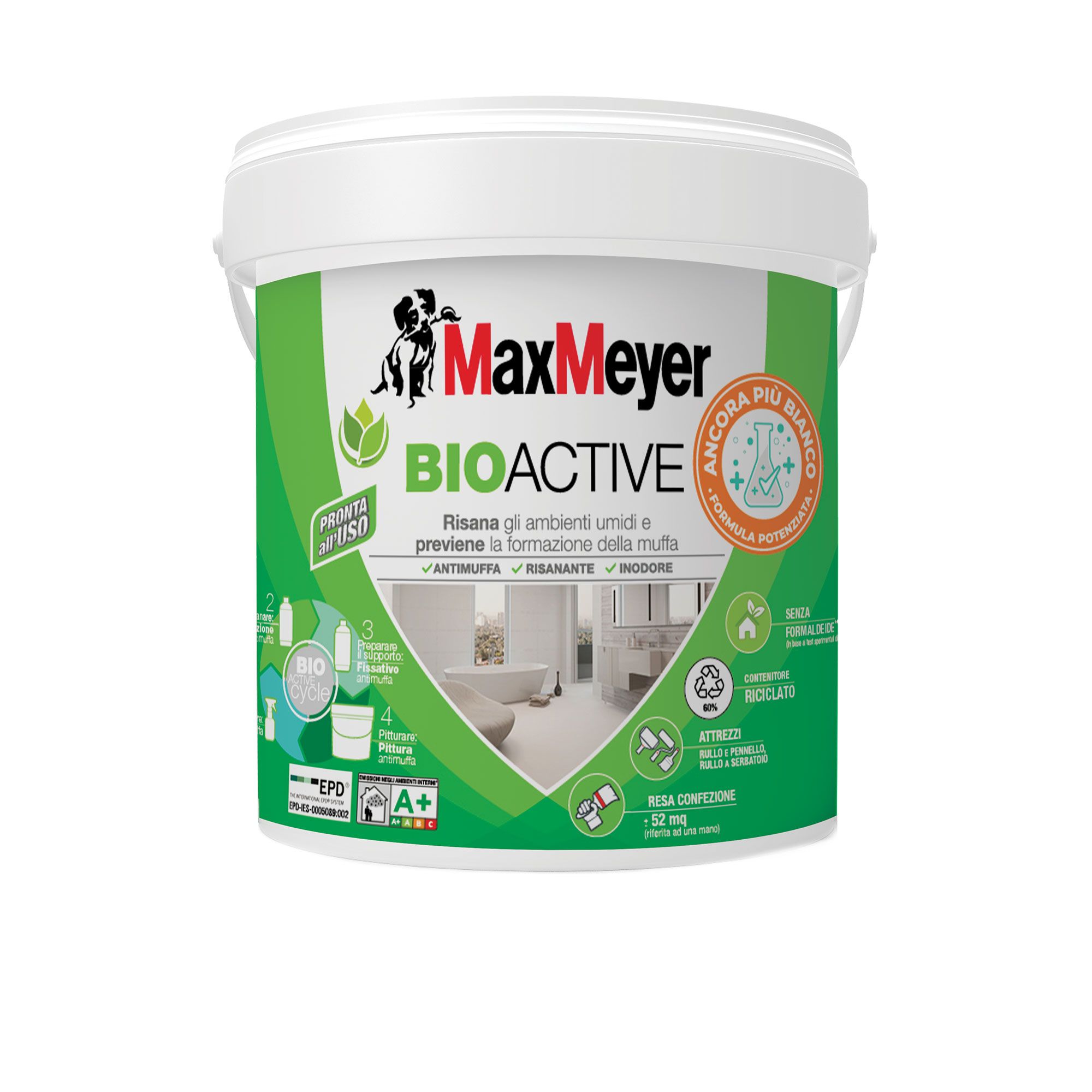 MaxMeyer
Bioactive A+
pittura antimuffa
trasparente bianca