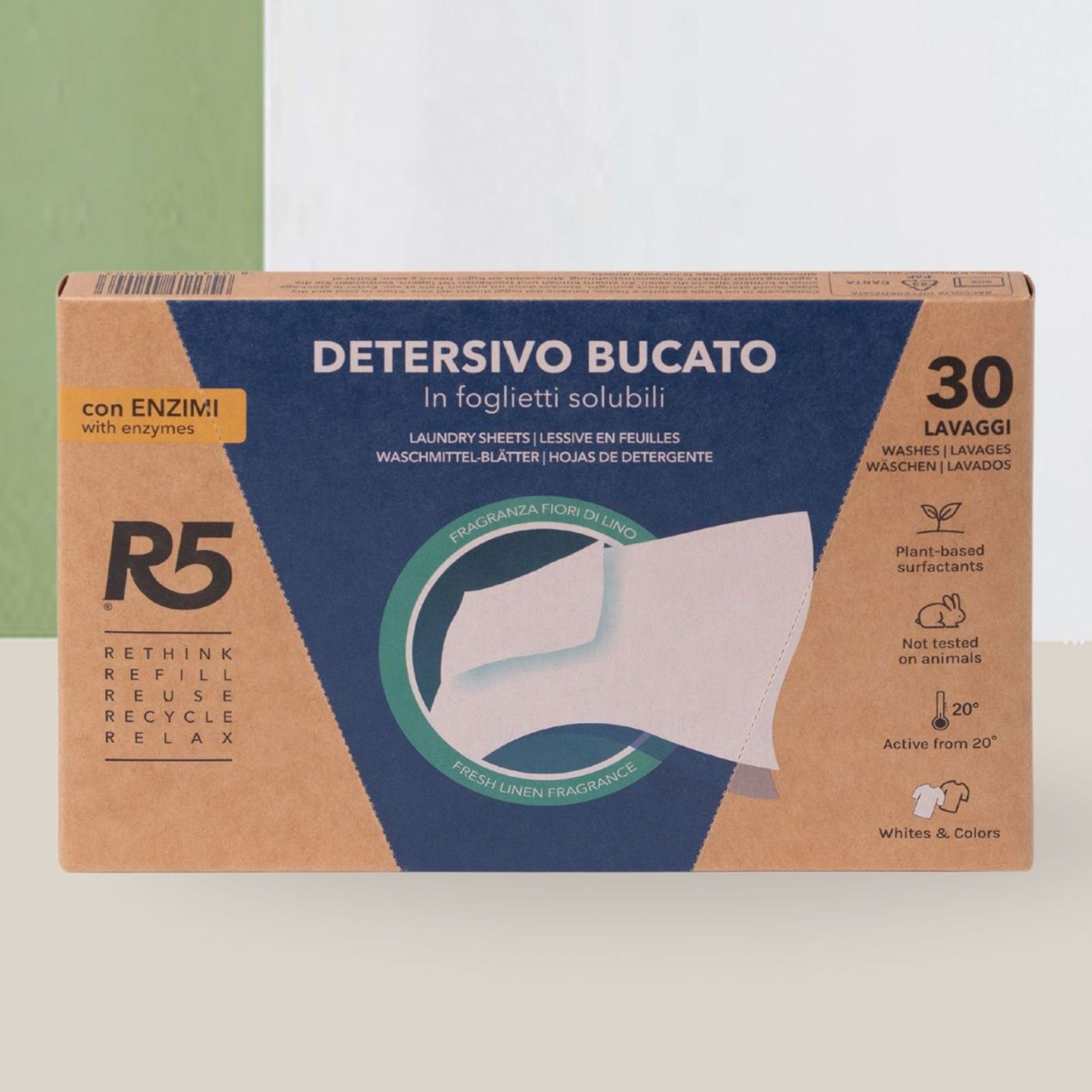 R5 Living Detersivo per bucato a mano e lavatrice in foglietti solubili