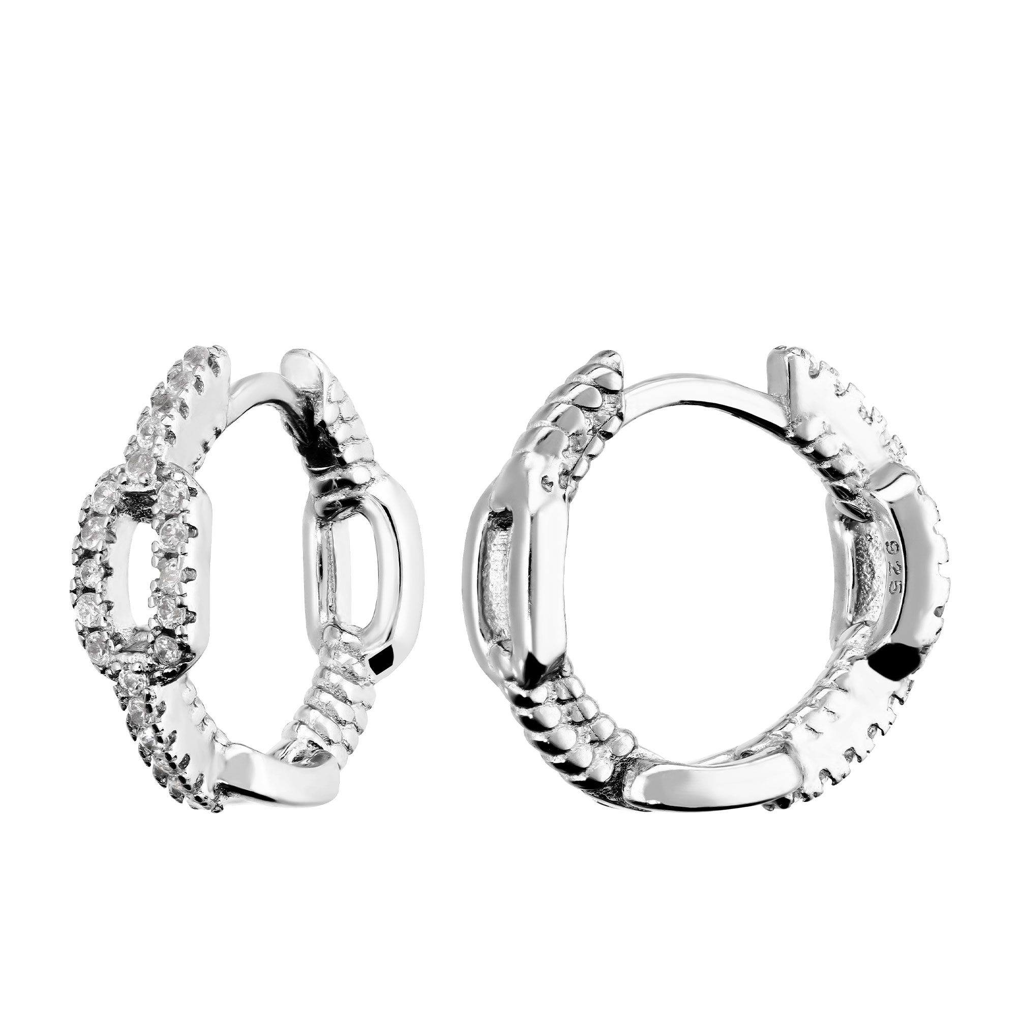 NKlaus Orecchini A Cerchio Argento 925 Placcato Rodio 12mm Con Zirconi Bianchi Pendenti