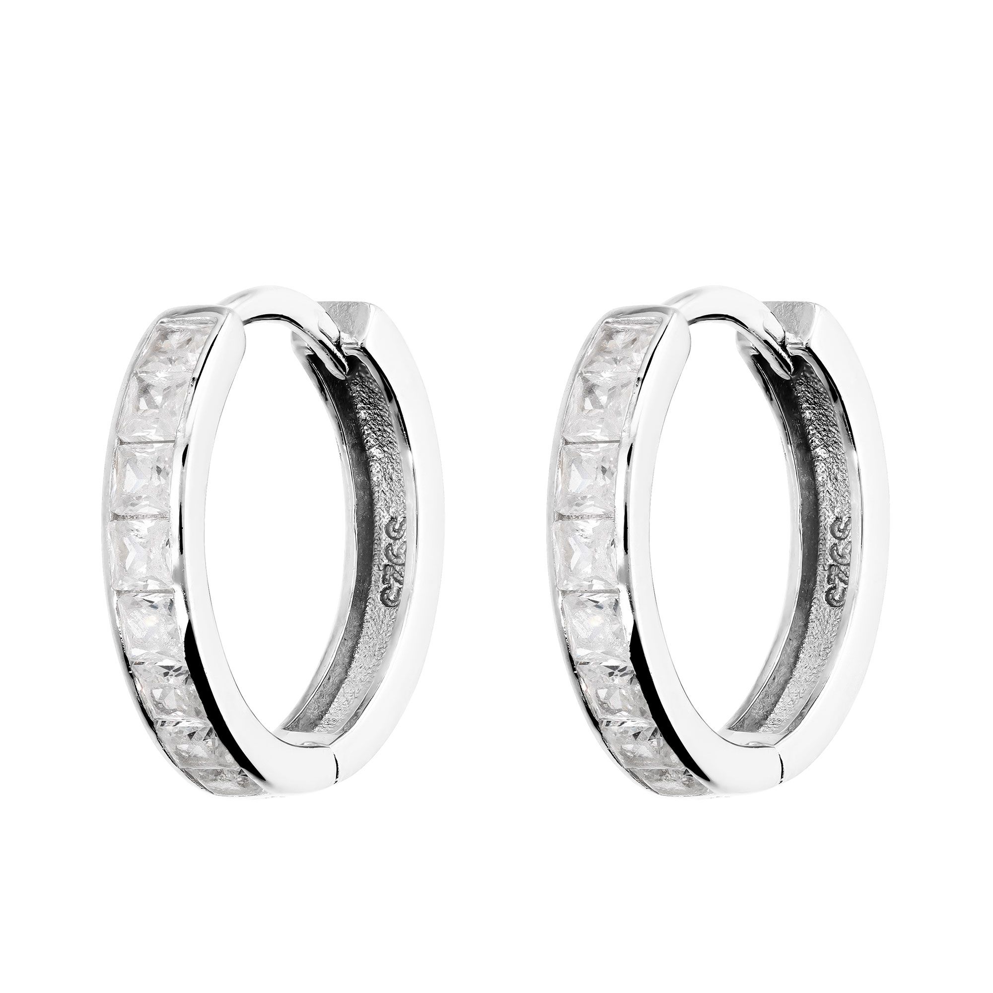 Diamonique
Orecchini a cerchio
squadrato in argento 
925 placcato rodio