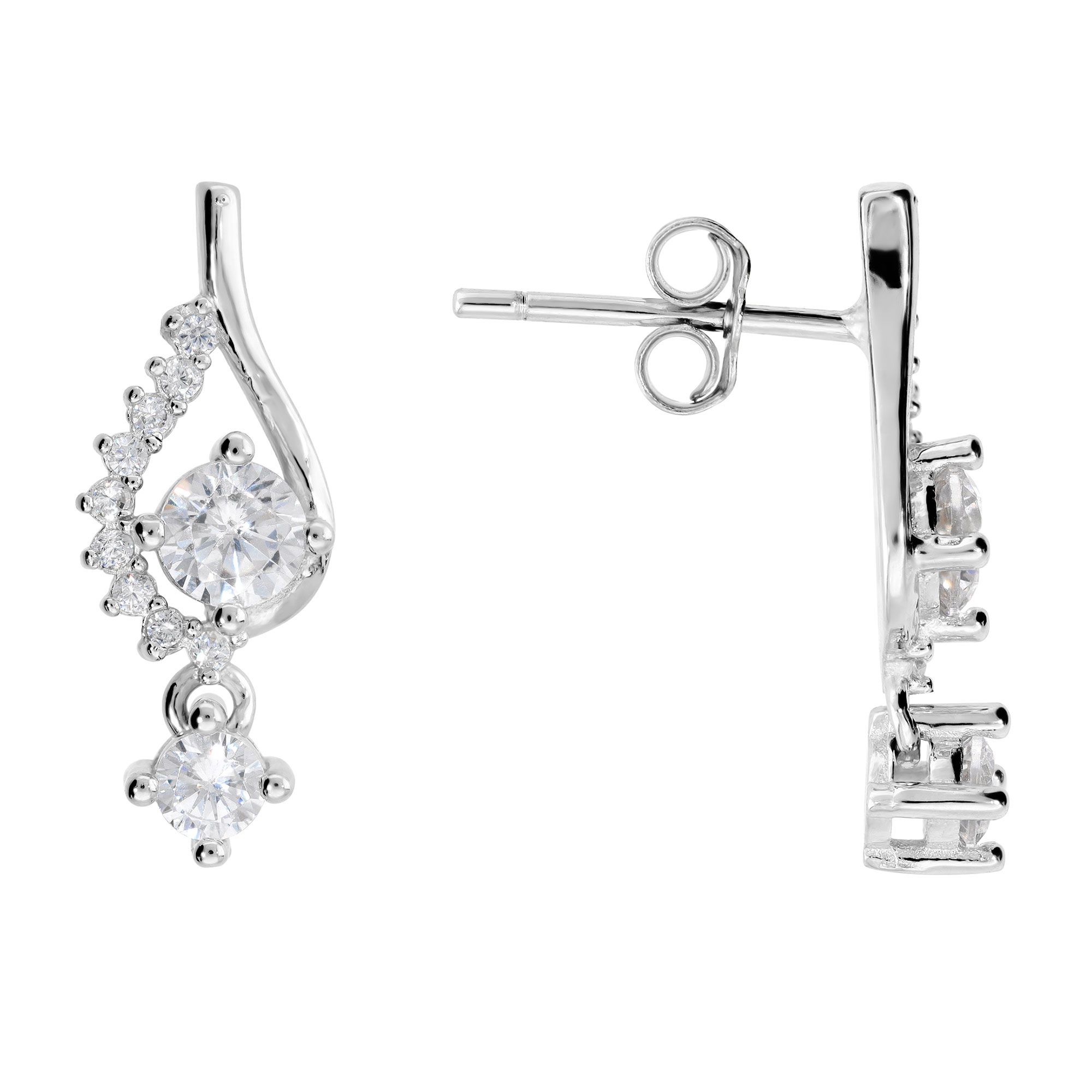 Orecchini Pendenti A Croce In Argento 925 Con Zirconia Cubica 3A, Gioiello Donna Con Chiusura A Leva, Regalo In Elegante Confezione