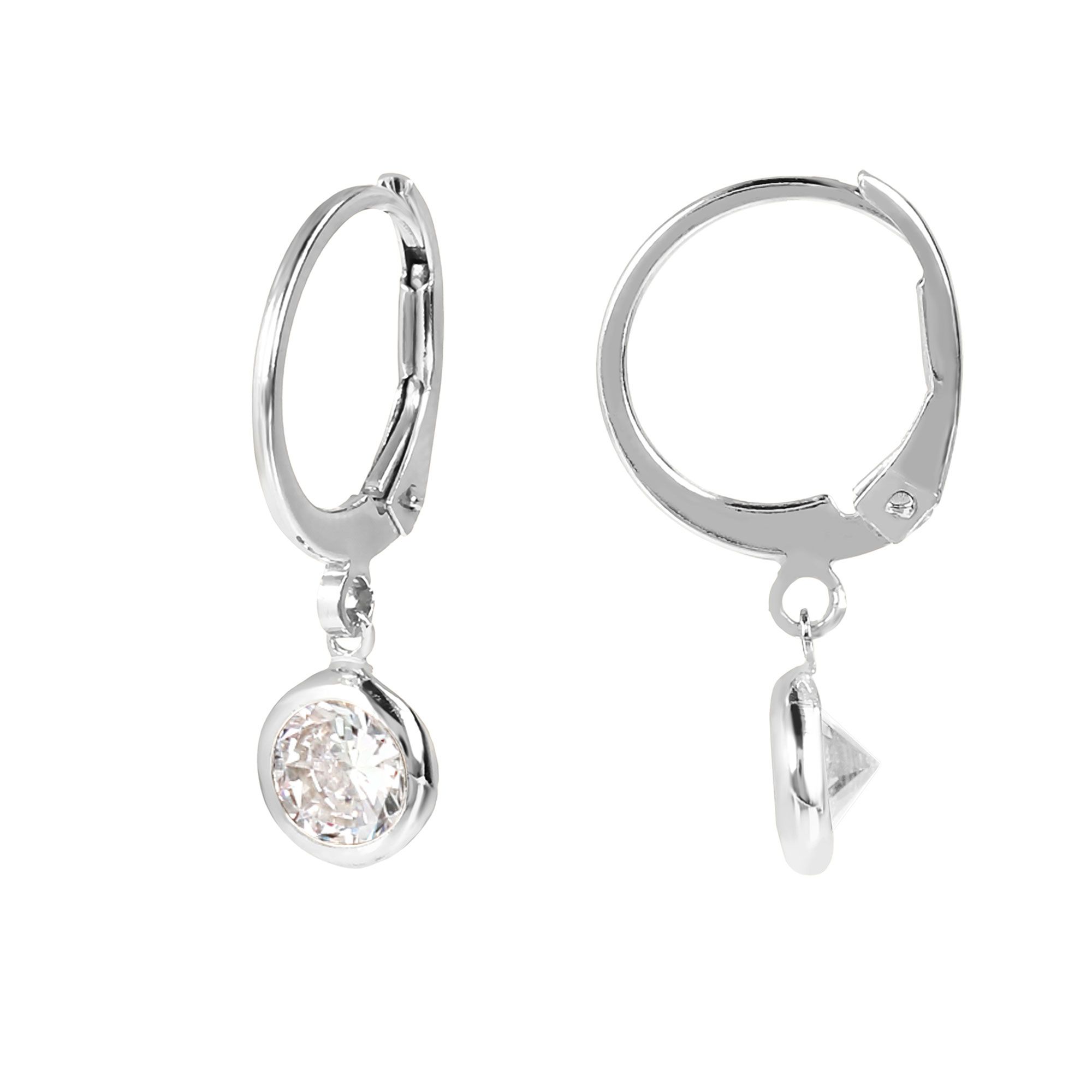 Orecchini A Perno Tuscany Silver Con Diamante 0,02 Ct E Fiocco – Argento 925 Ipoallergenico Placcato Rodio, In Astuccio Regalo