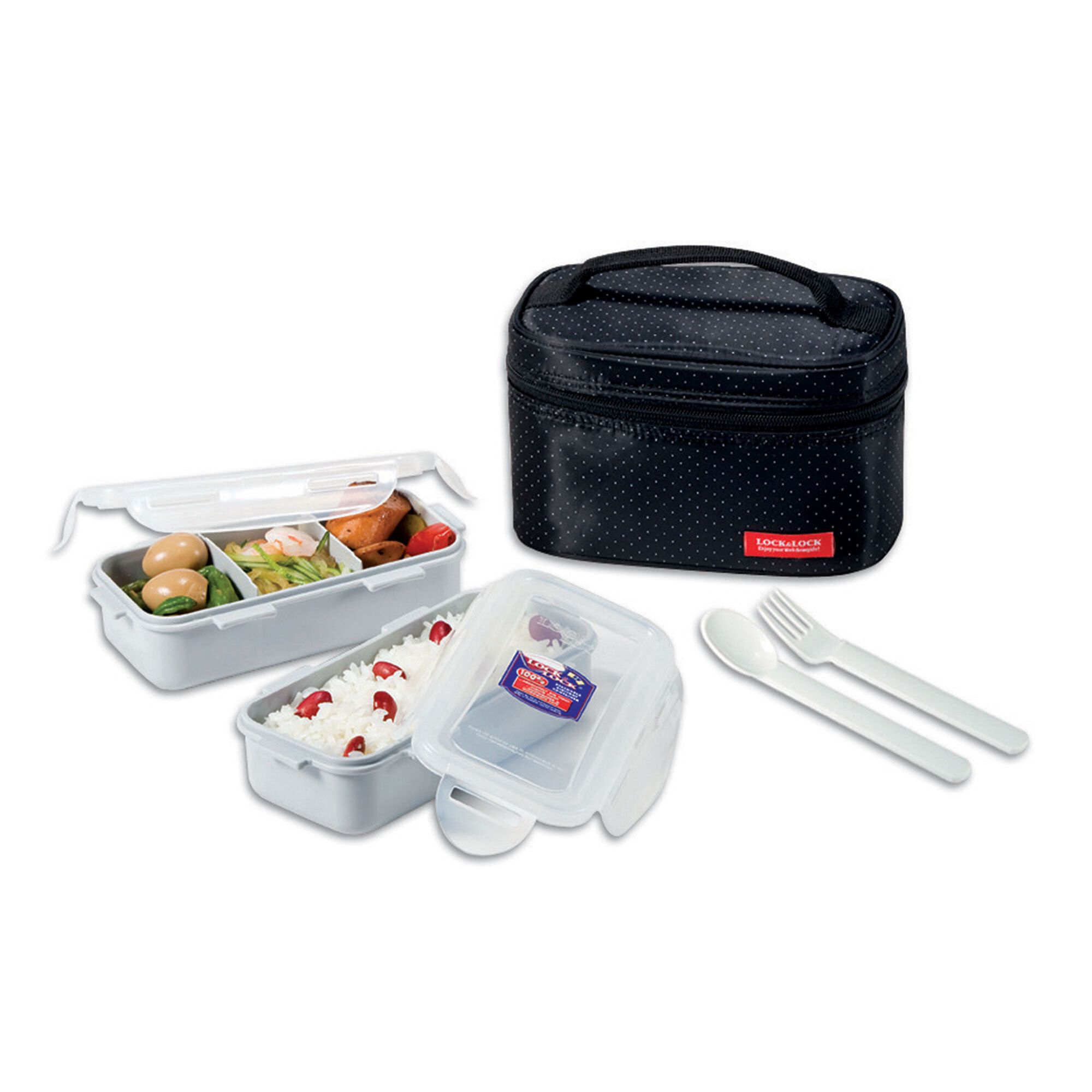 Image of LocknLock Lunch Box: borsa, 2 contenitori, cucchiaio e forchetta061