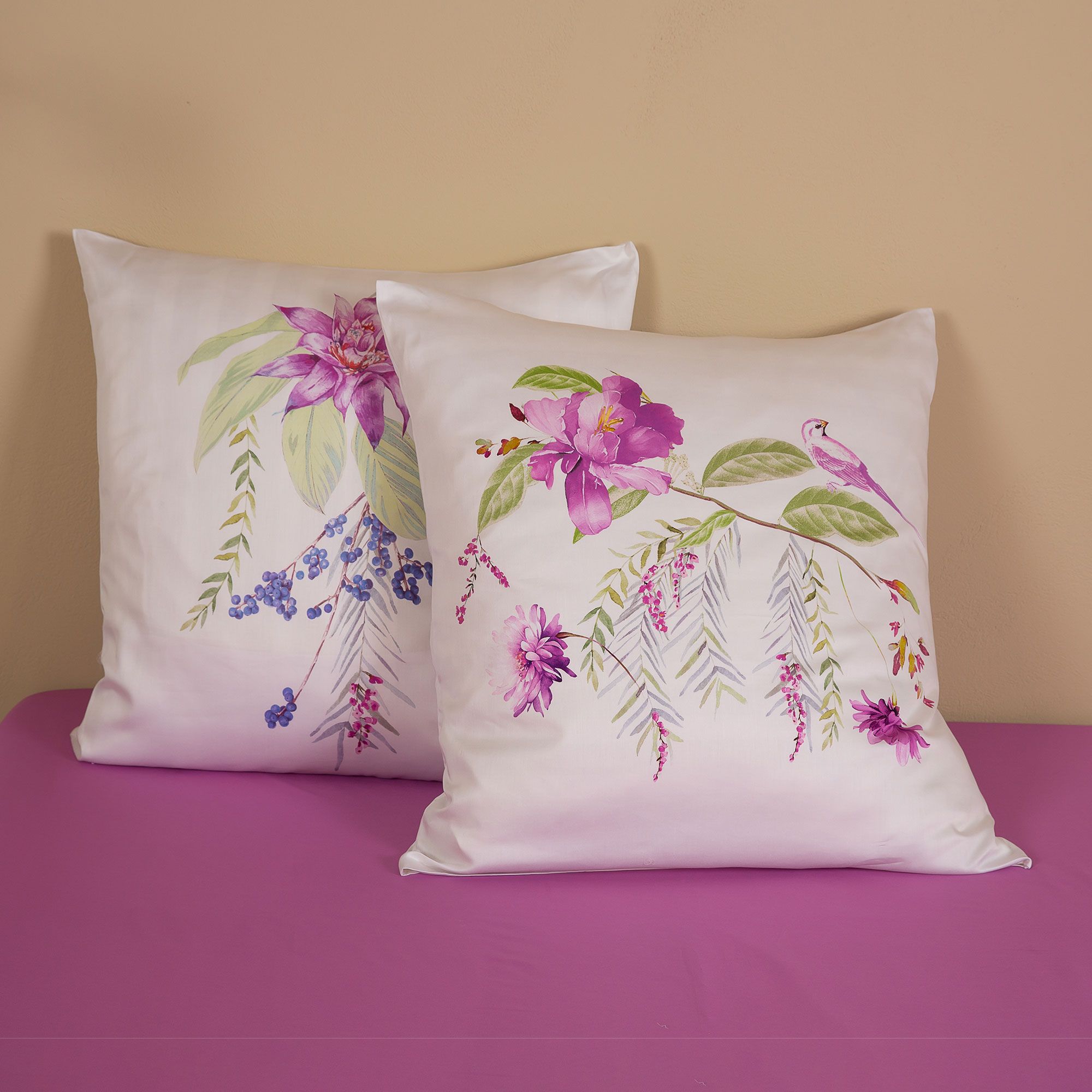 Ferò 2 federe arredo Secret Garden in raso di cotone (65x65cm)