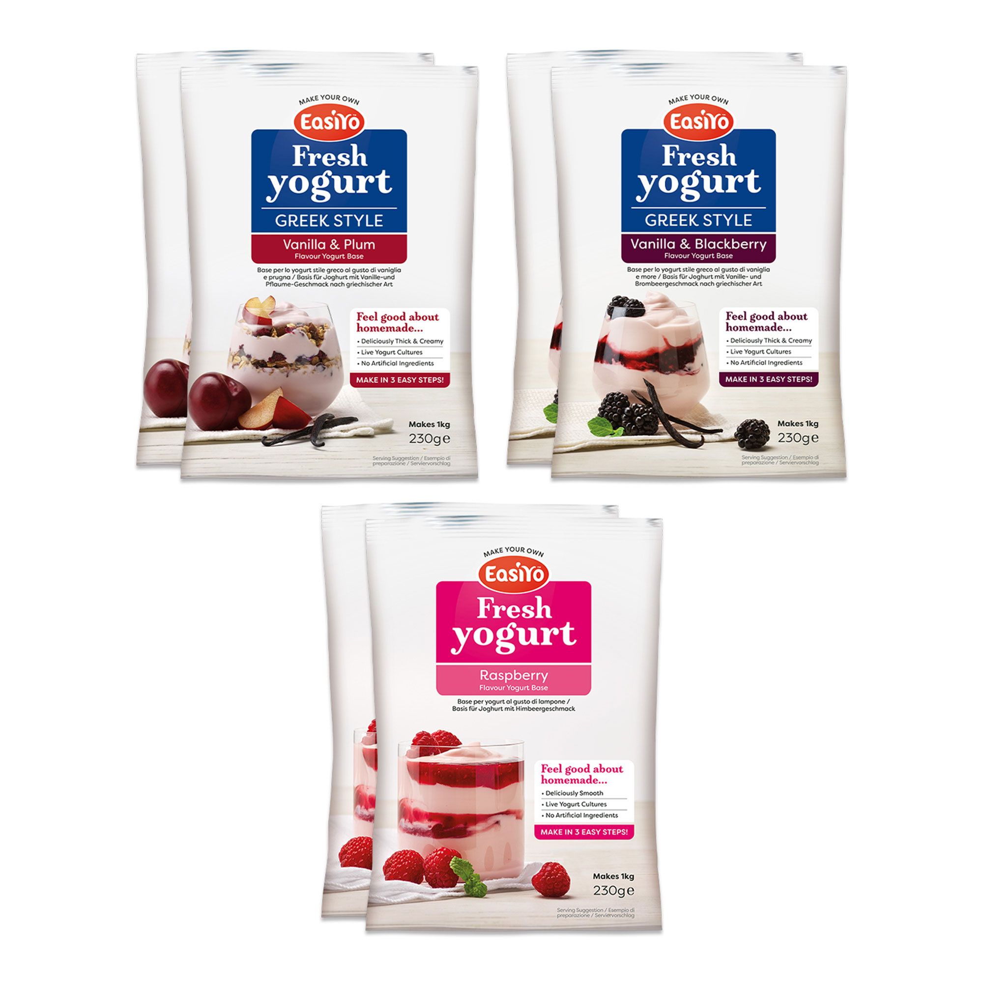 Easiyo
6kg di yogurt:
vaniglia-prugna+
vaniglia-mora+lampone