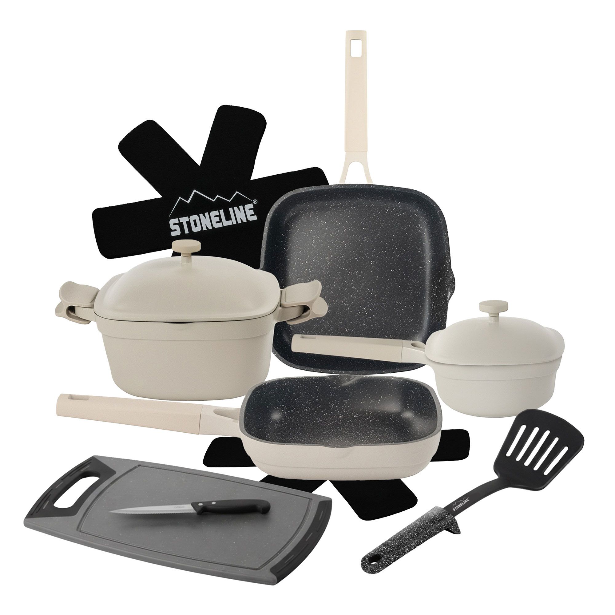 STONELINE
Set pentole e padelle
con coperchi +
accessori, 13 pezzi