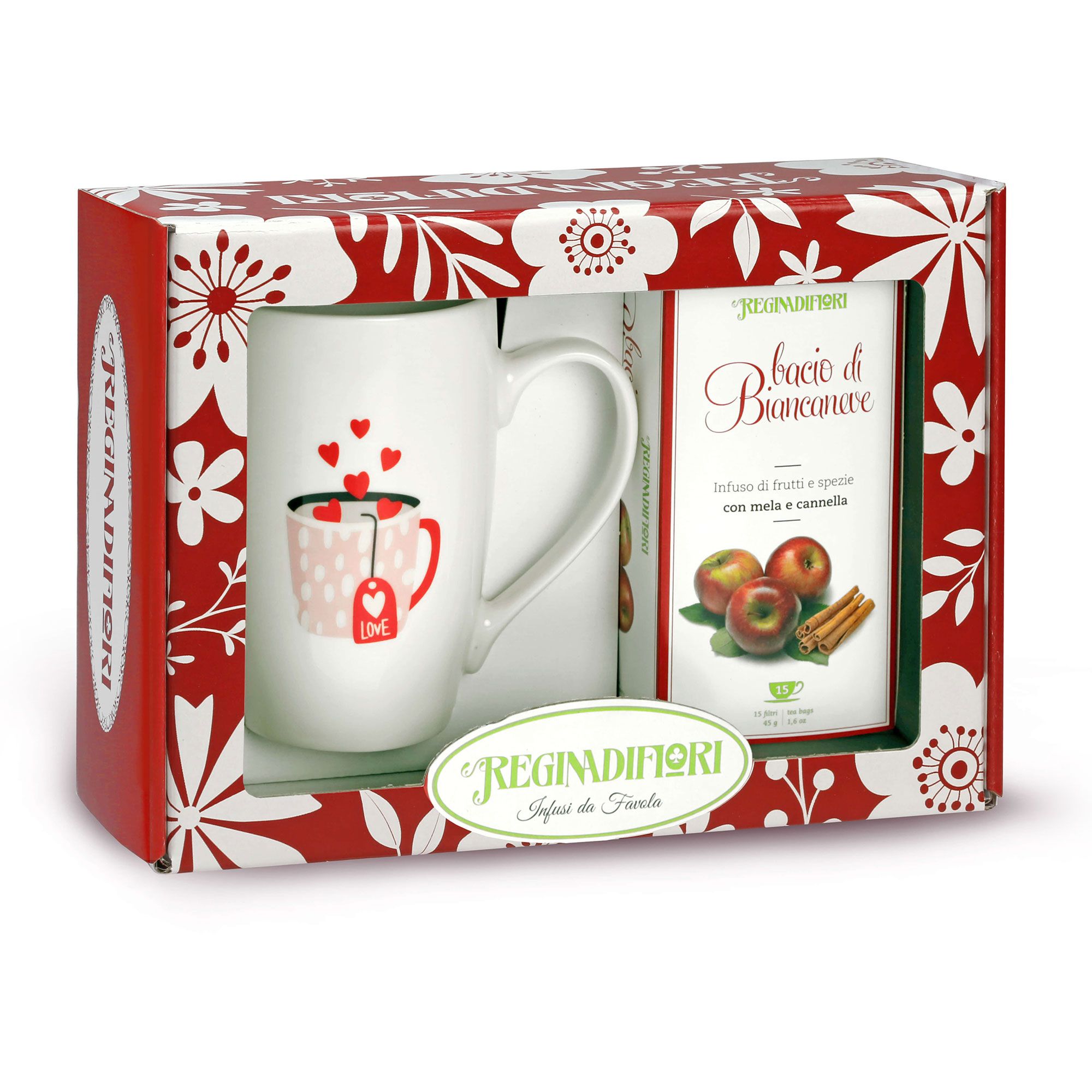 REGINAdiFIORI
Scatola regalo
con tazza e tisana
Bacio di Biancaneve