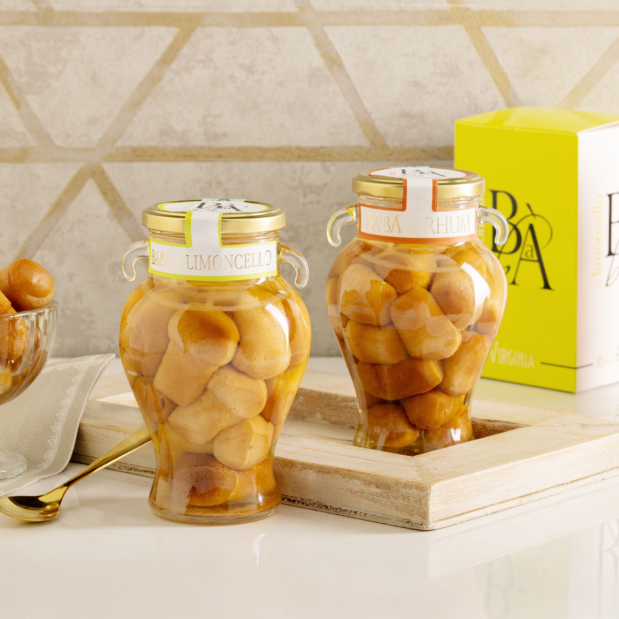 Amaretti Virginia
Set 2 confezioni
di Babà: Rhum,
Limoncello o Mix