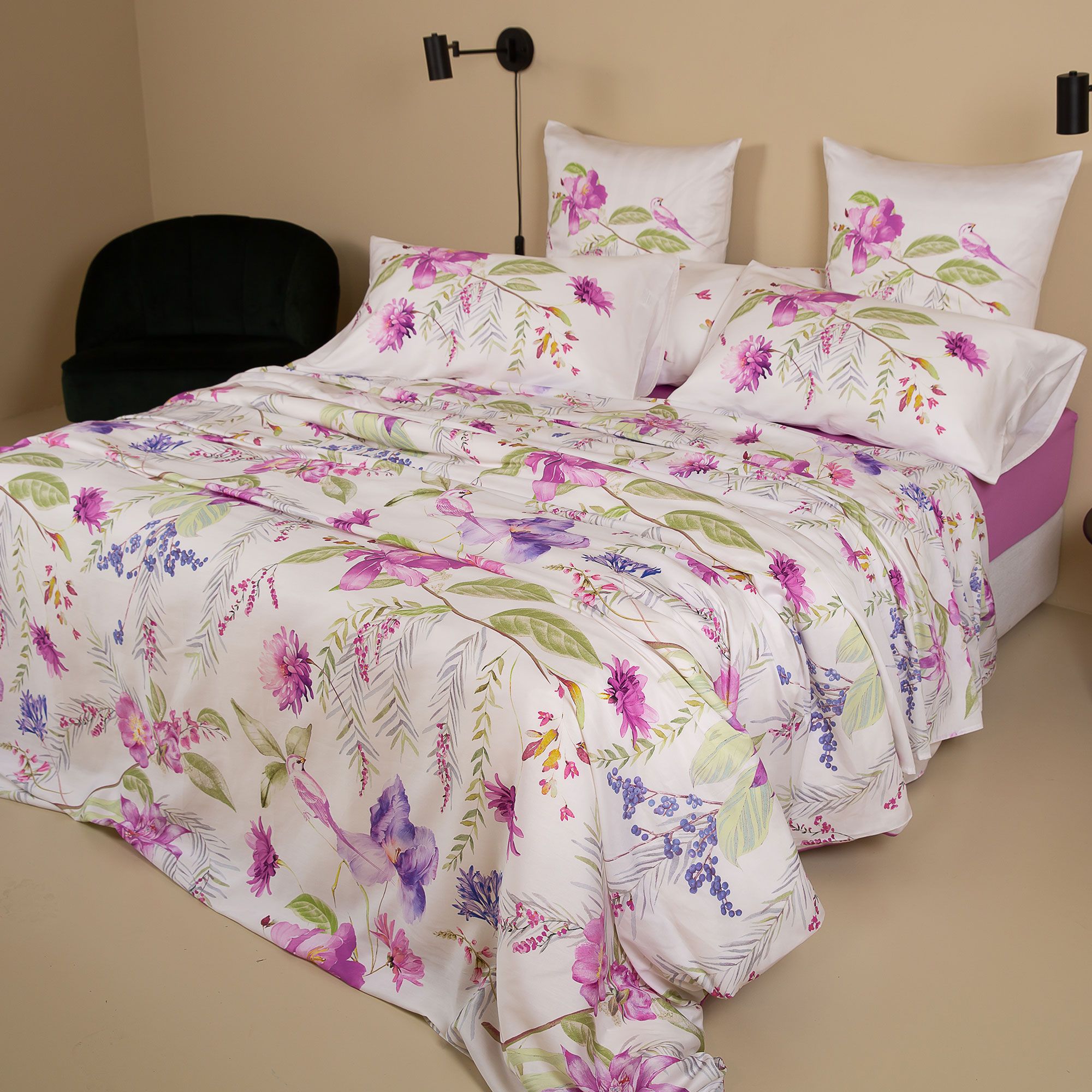 Luxudecor Set Biancheria Da Letto Matrimoniale 7 Pezzi Con Motivo Floreale Rosa Cipria – Copripiumino Queen, Lenzuola, Federe – Microfibra Morbida, Per Tutte Le Stagioni